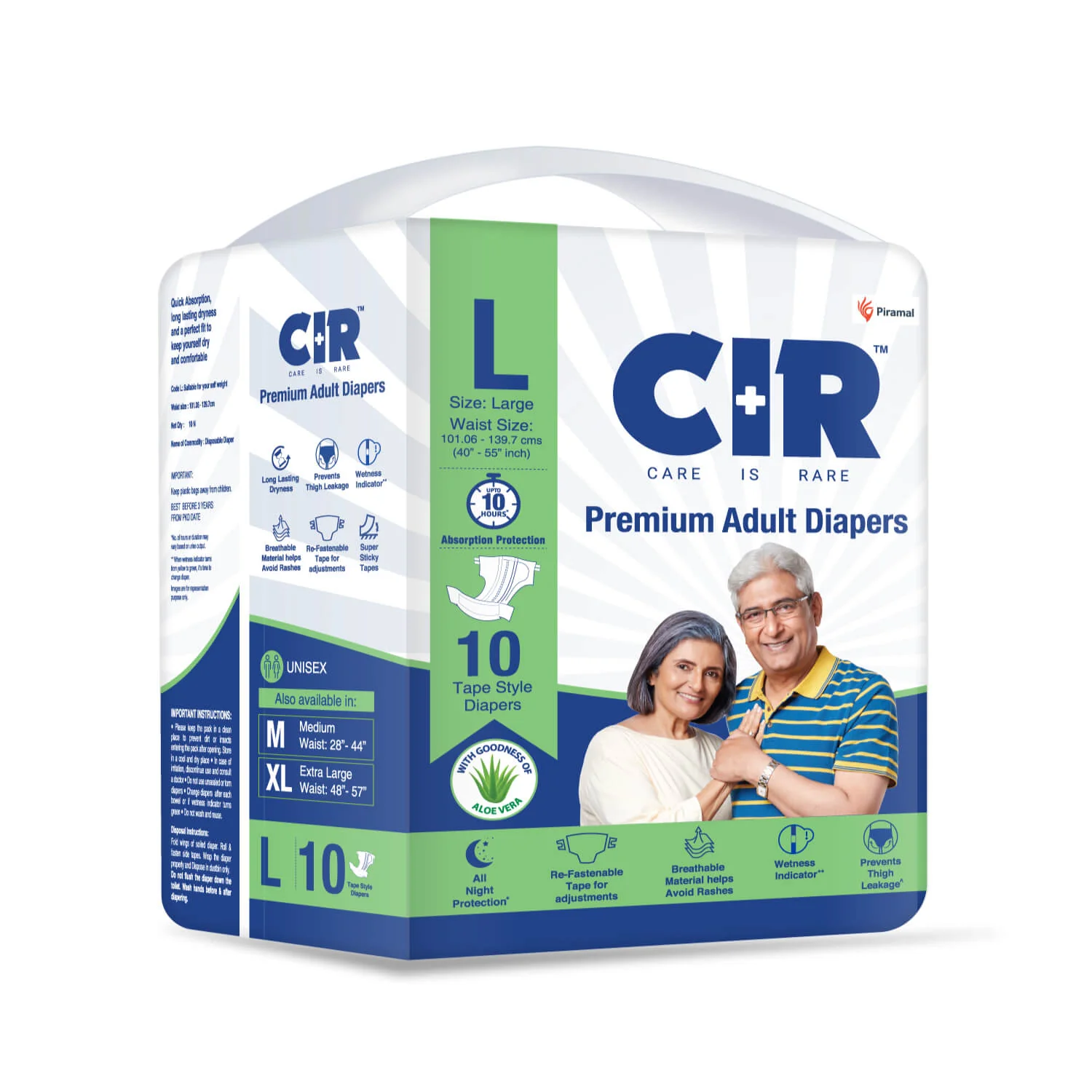CIR Premium Adult Tape Diapers- All Night Protection with Aloe Vera -10 Units | unisex - Image 4