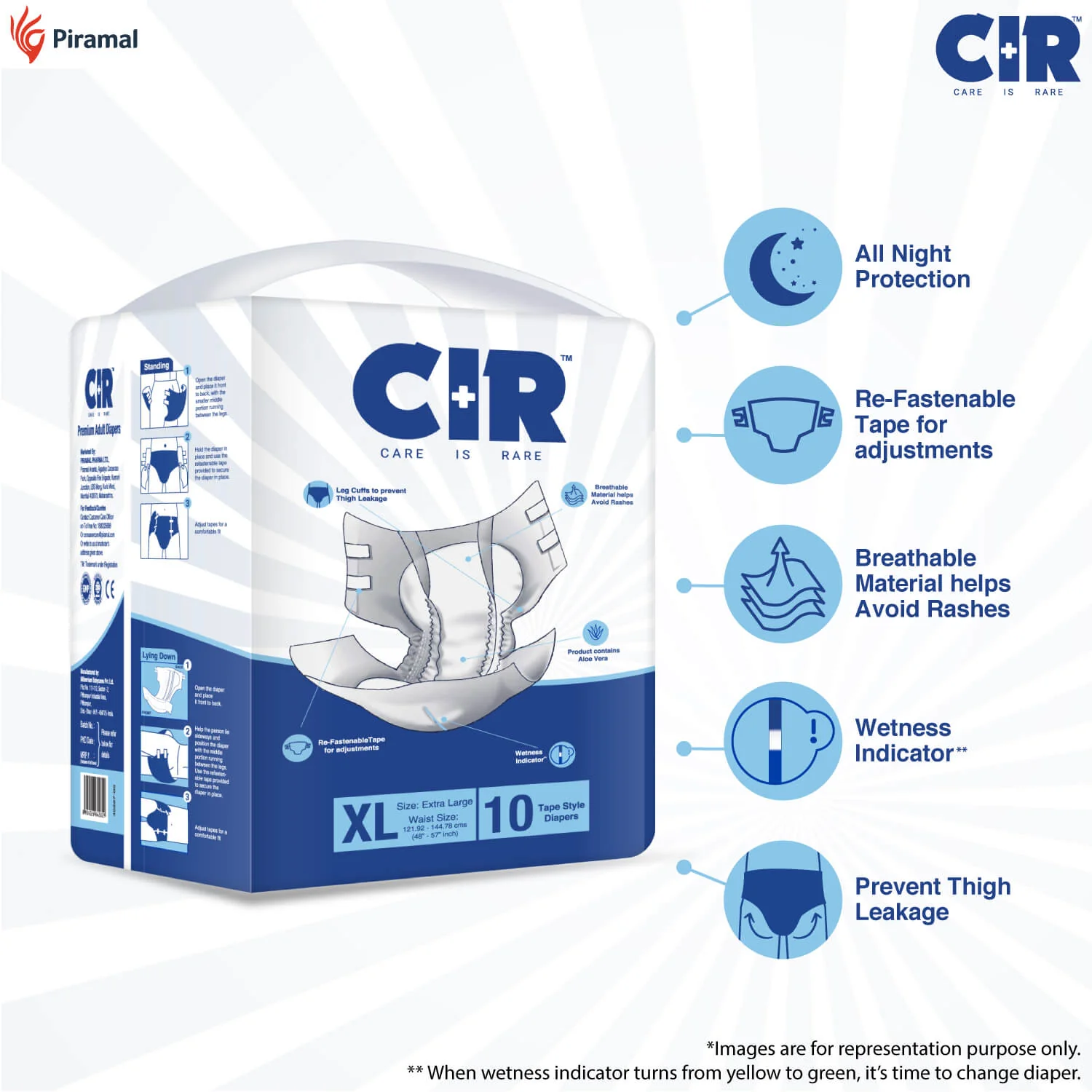 CIR Premium Adult Tape Diapers- All Night Protection with Aloe Vera -10 Units | unisex - Image 8