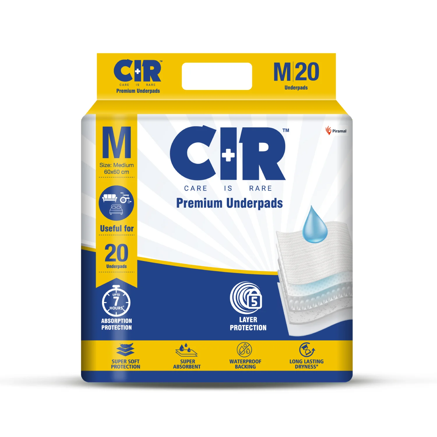 CIR Premium Underpads, Medium (60x60cm) | 7 hrs Absorption Protection | 20 Units | Waterproof | Protects Surfaces from Incontinence | Super Soft Polymer - Image 8