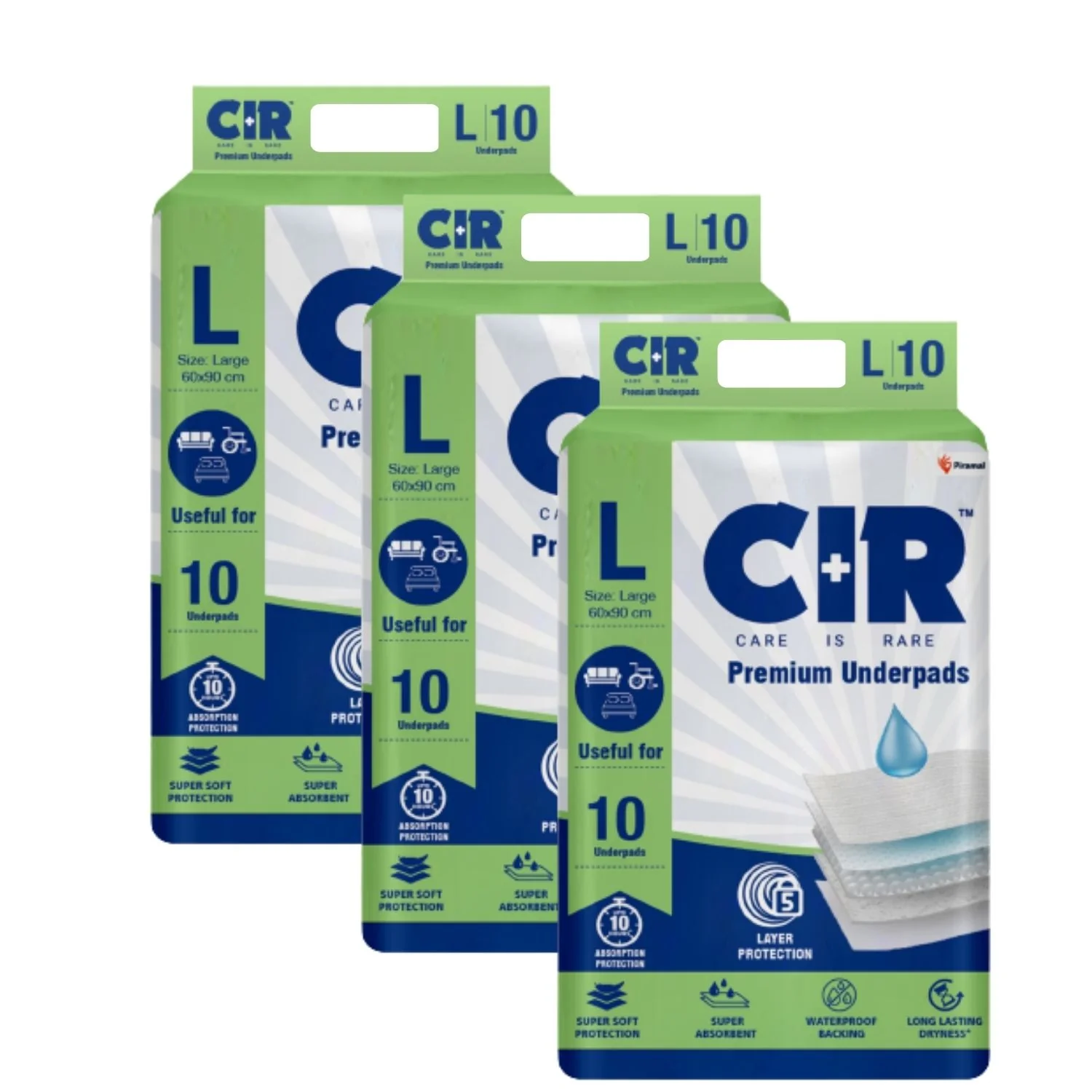 CIR Premium Underpads, Large (90x60cm) I 10 hrs Absorption Protection I 10 Units I Waterproof I Protects Surfaces from Incontinence I Super Soft Polymer - Image 7