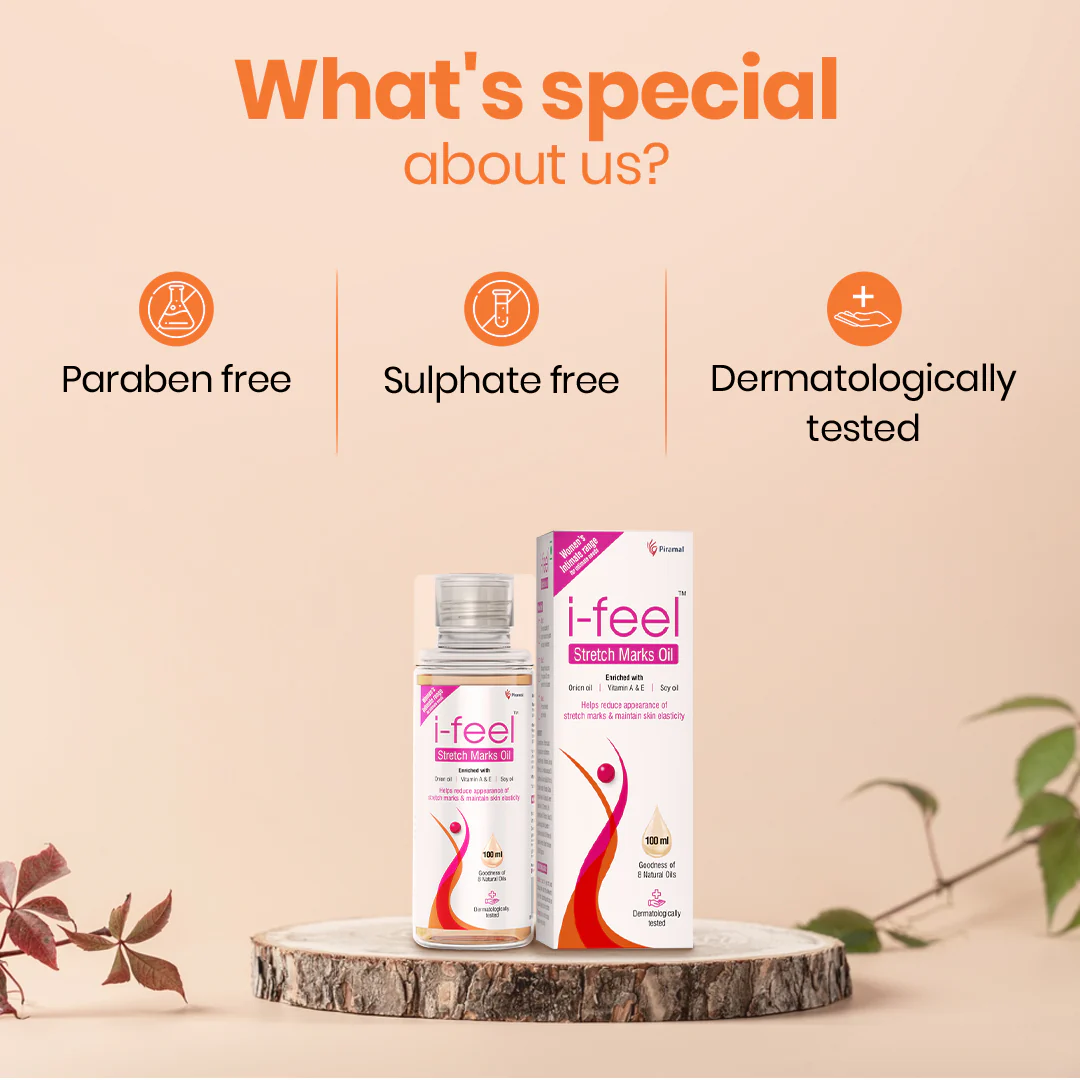 i-feel stretch marks oil |For Stretch marks removal, even toned skin |With Goodness of Vitamin A, E and natural oils| 100 ml| Dermatologically tested - Image 5