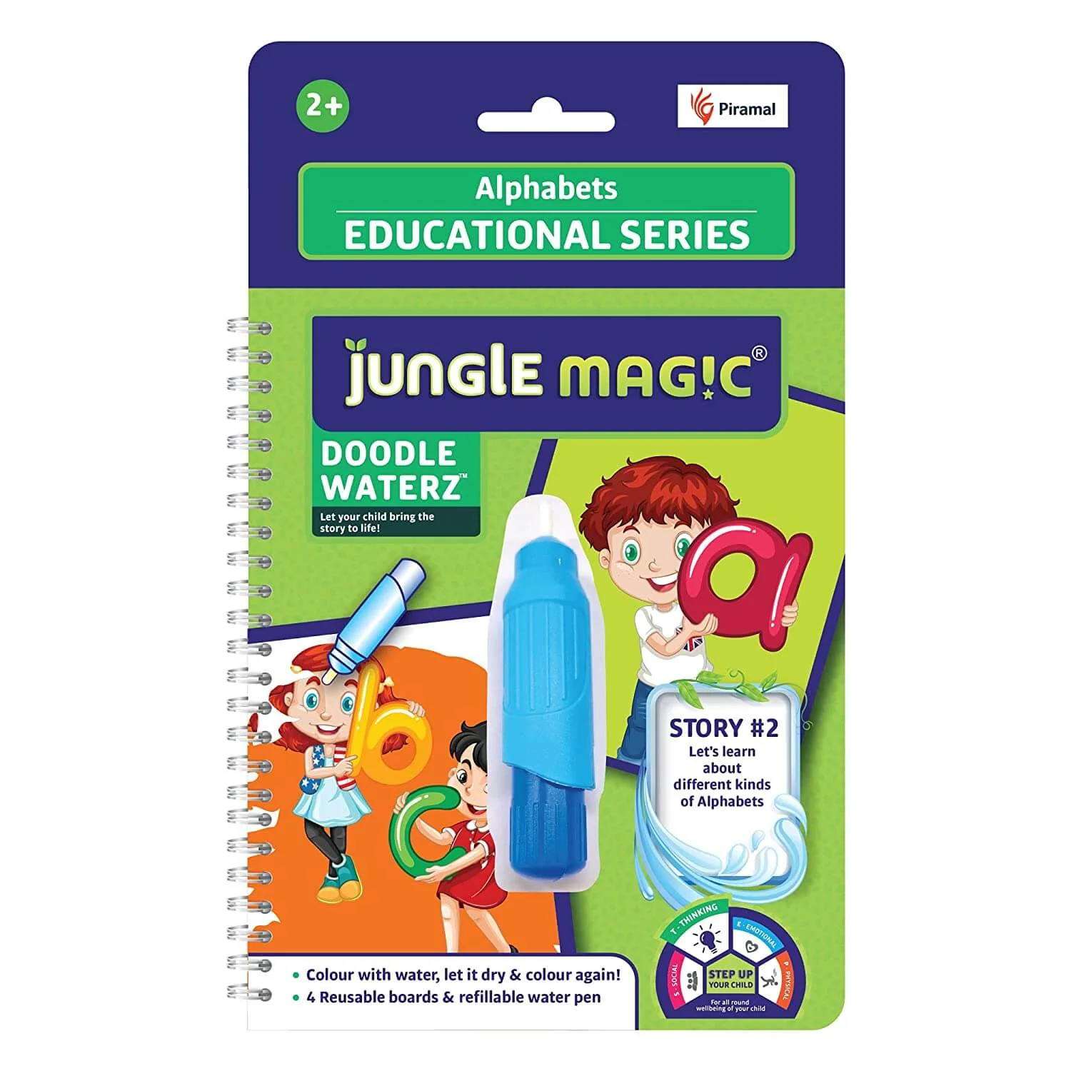 Jungle Magic Doodle Waterz | Reusable Water Colouring Book for Children Combo | Alphabets  | Animals | Numbers | Sea Creatures | Vehicles - Image 3