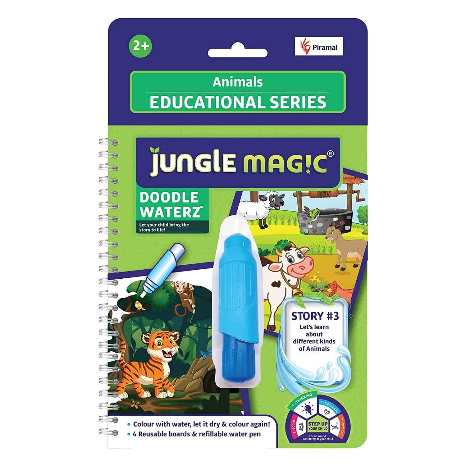 Jungle Magic Doodle Waterz | Reusable Water Colouring Book for Children Combo | Alphabets  | Animals | Numbers | Sea Creatures | Vehicles - Image 4