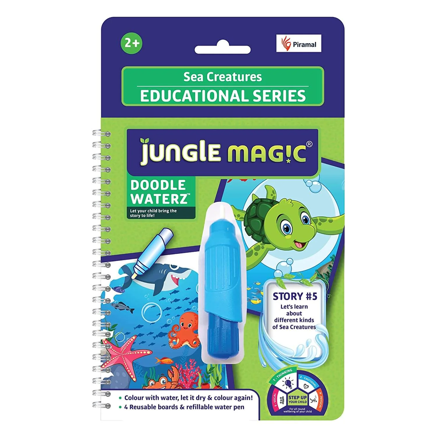 Jungle Magic Doodle Waterz | Reusable Water Colouring Book for Children Combo | Alphabets  | Animals | Numbers | Sea Creatures | Vehicles - Image 6