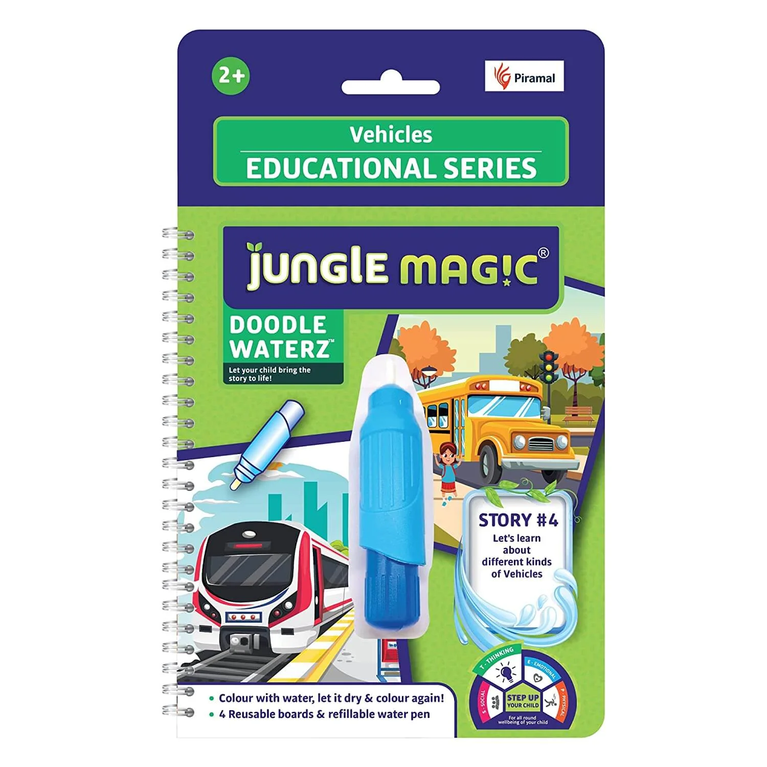 Jungle Magic Doodle Waterz | Reusable Water Colouring Book for Children Combo | Alphabets  | Animals | Numbers | Sea Creatures | Vehicles - Image 7