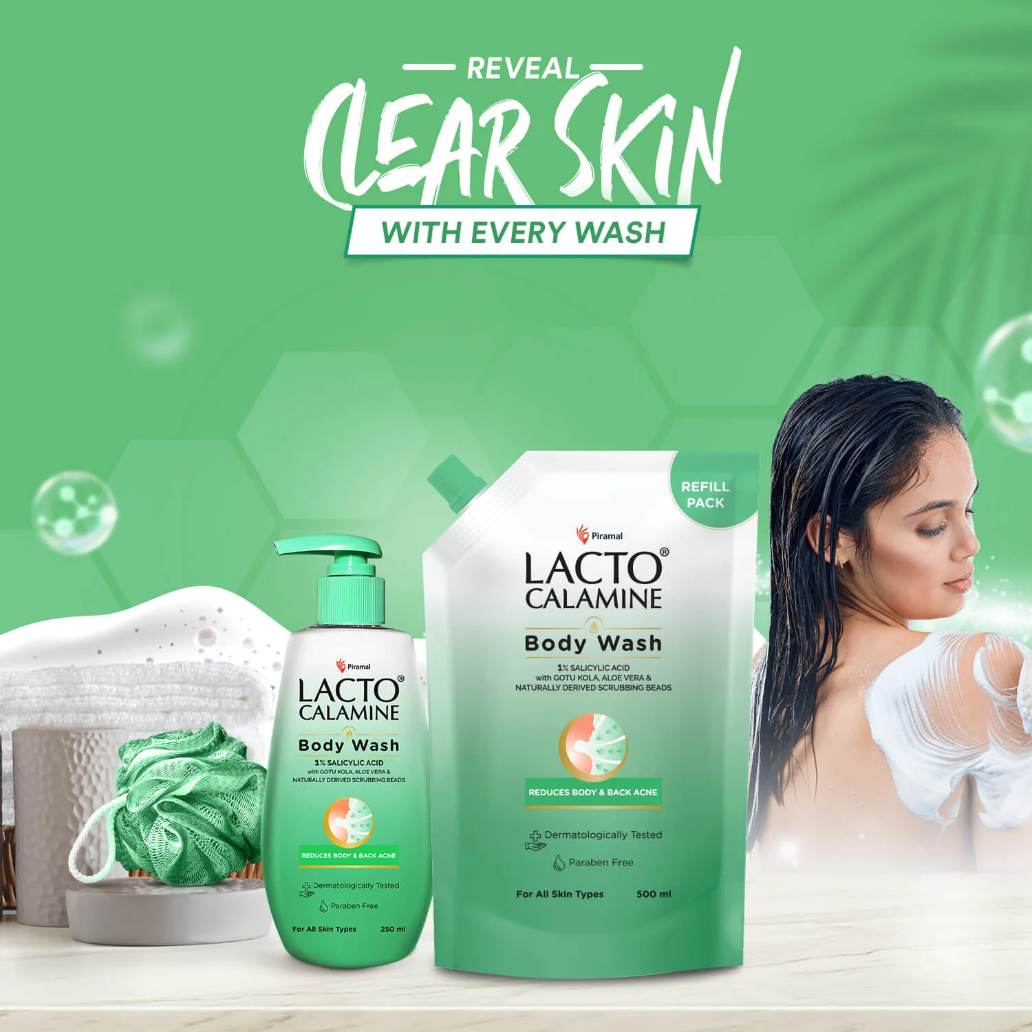 Lacto Calamine  1% Salicylic Acid Body Wash | Pouch Pack | With Cica, Aloe Vera, Turmeric & Naturally Derived Scrubbing Beads |Reduce Stubborn Body Acne | For Women| - Image 7