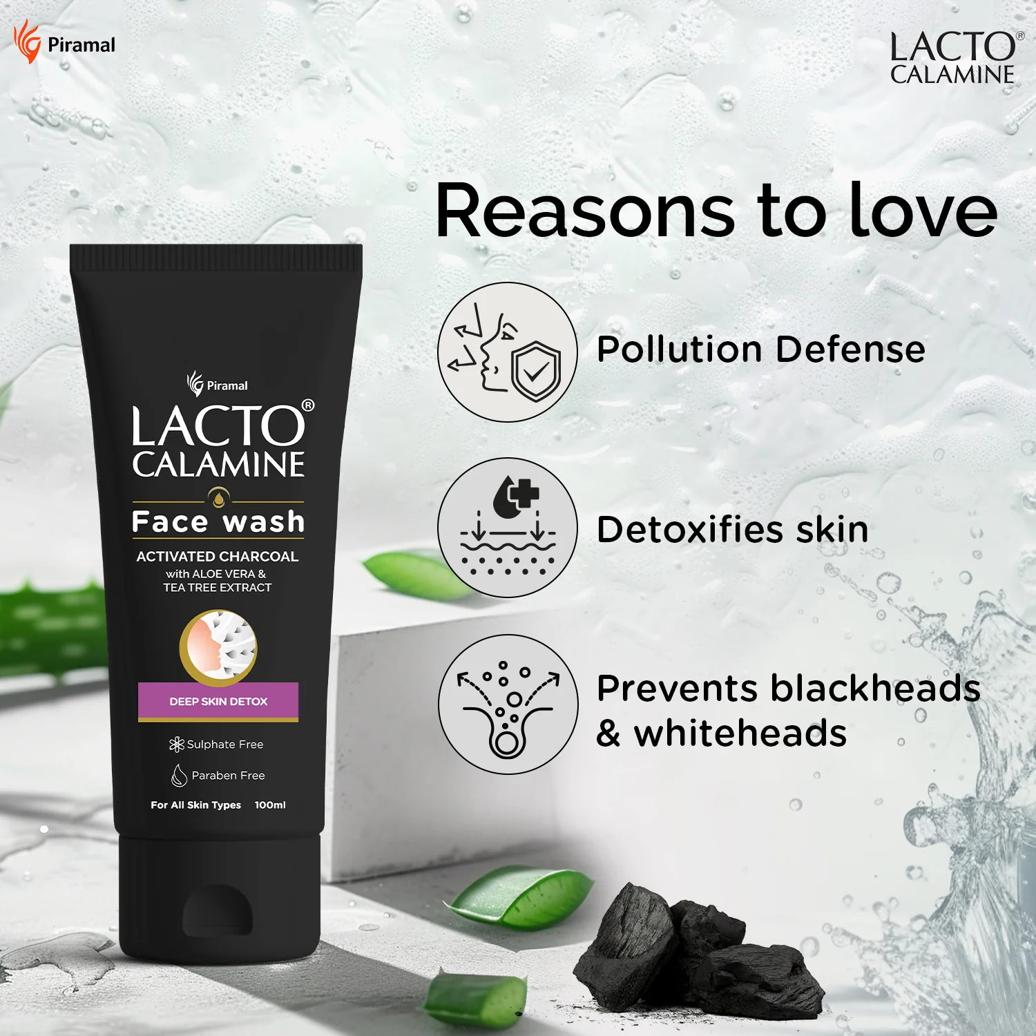 Lacto Calamine Activated Charcoal Face Wash with Aloe Vera & Tea Tree Extract for Deep Skin Detox. Removes impurities and fights blackheads & whiteheads. No Parabens, No Sulphates - 100 ml - Image 4