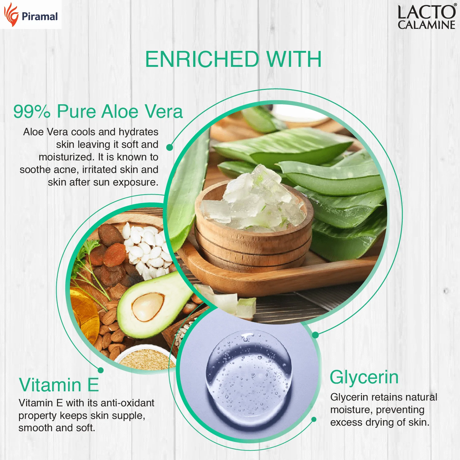 Lacto Calamine Aloe Vera Gel For Face | Moisturizer For Face With 99% Pure Natural AloeVera, Vitamin E & Glycerin For Hydrating Skin, Body & Hair | No Parabens & Sulphates - Image 4