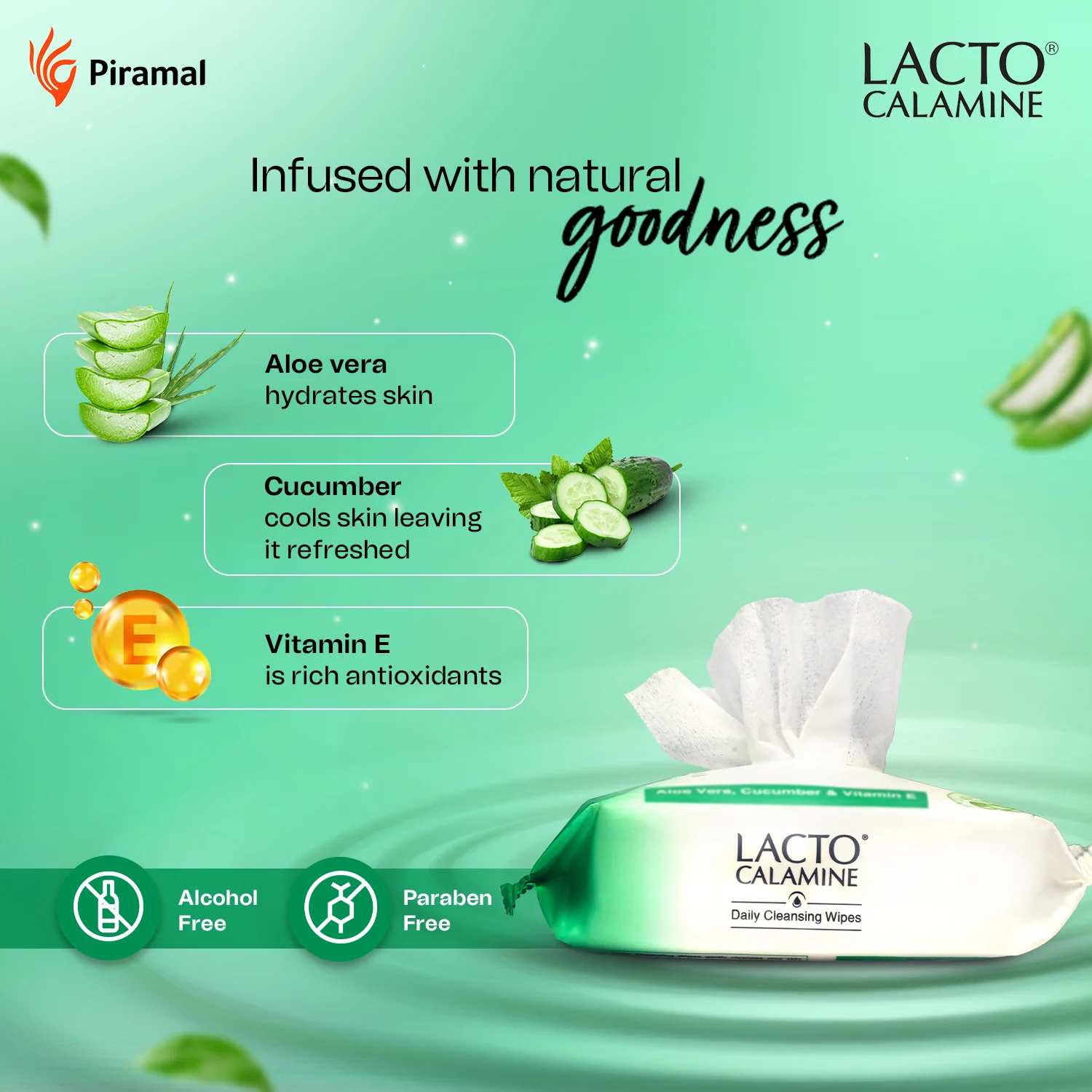 Lacto Calamine Daily Cleansing Facial Wipes | Wet Wipes for Face with Aloe Vera, Cucumber & Vitamin E | Makeup Remover Wipes| Paraben & Alcohol Free - Image 4
