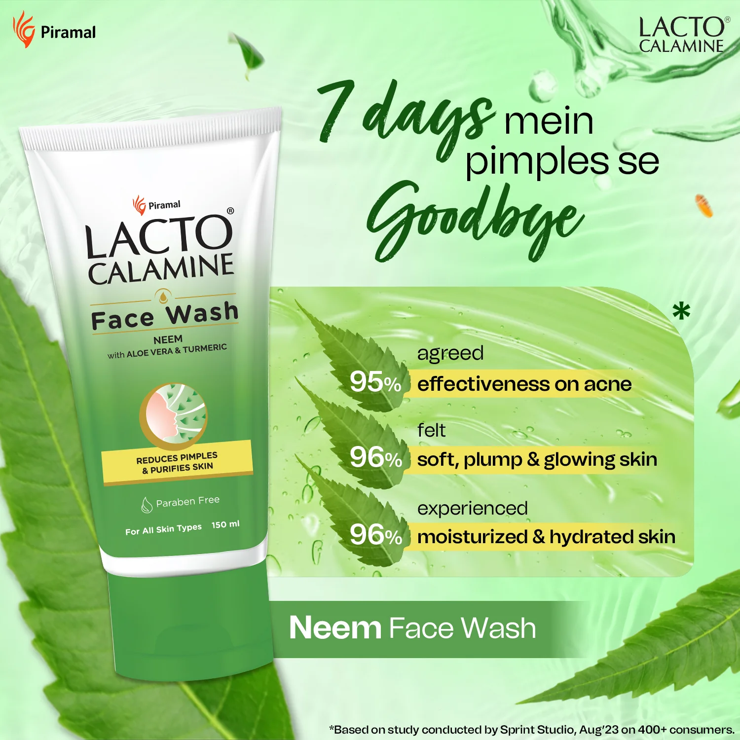 Lacto Calamine Neem Face Wash With Aloe Vera & Turmeric | 150ml | Niacinamide & Salicylic Acid Face Wash | Facewash Reduces Pimples, Purifies Skin & Oil Control | For All Skin Types - Image 6