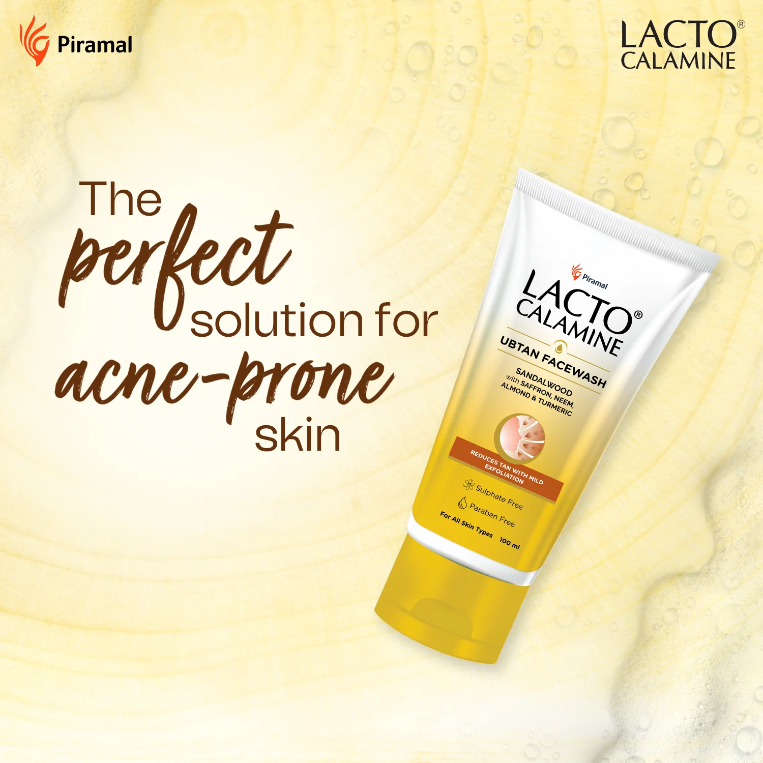 Lacto Calamine Ubtan Facewash with Sandalwood, Saffron, Neem, Almond & Turmeric |Reduces tan with mild exfoliation | Sulphate, Paraben Free| Suitable for all skin types | 100 ml - Image 4
