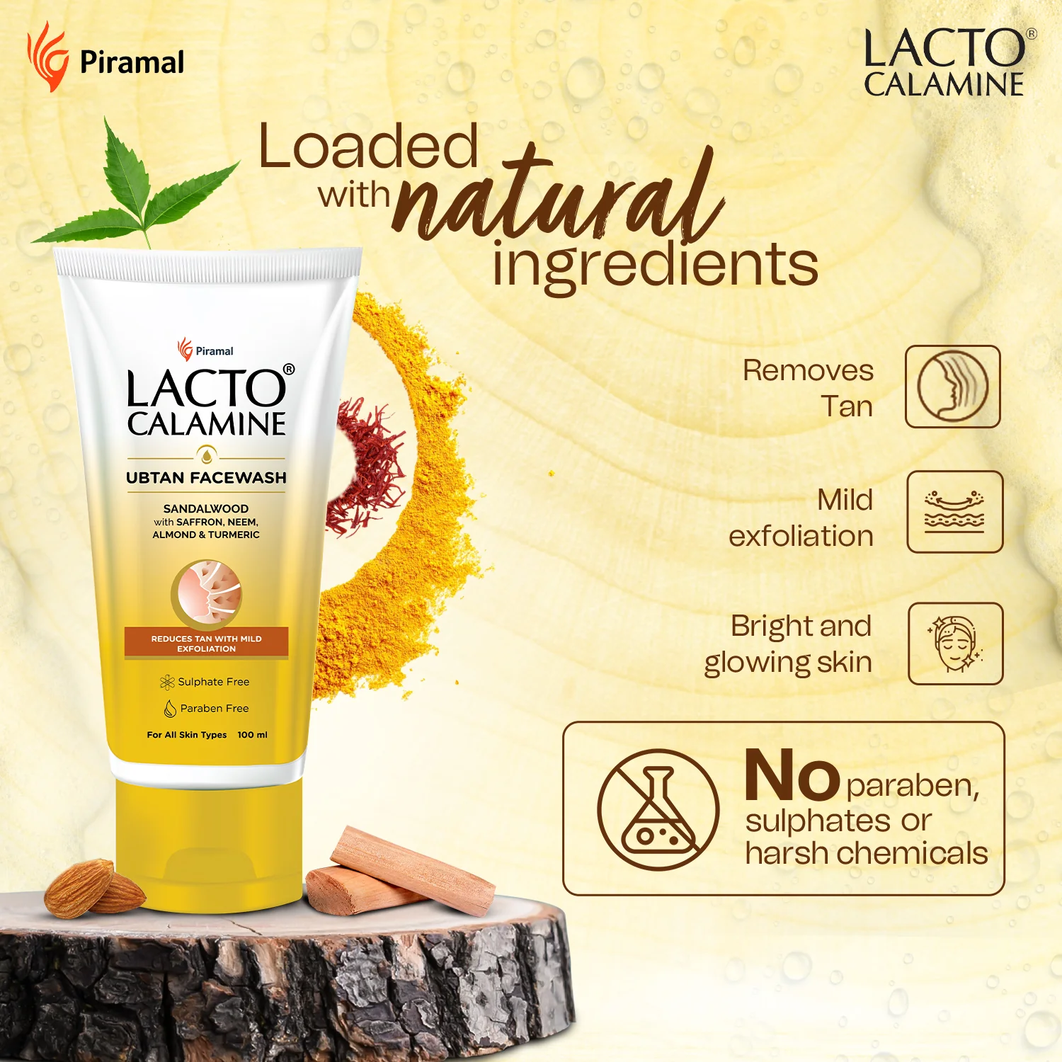 Lacto Calamine Ubtan Facewash with Sandalwood, Saffron, Neem, Almond & Turmeric |Reduces tan with mild exfoliation | Sulphate, Paraben Free| Suitable for all skin types | 100 ml - Image 6