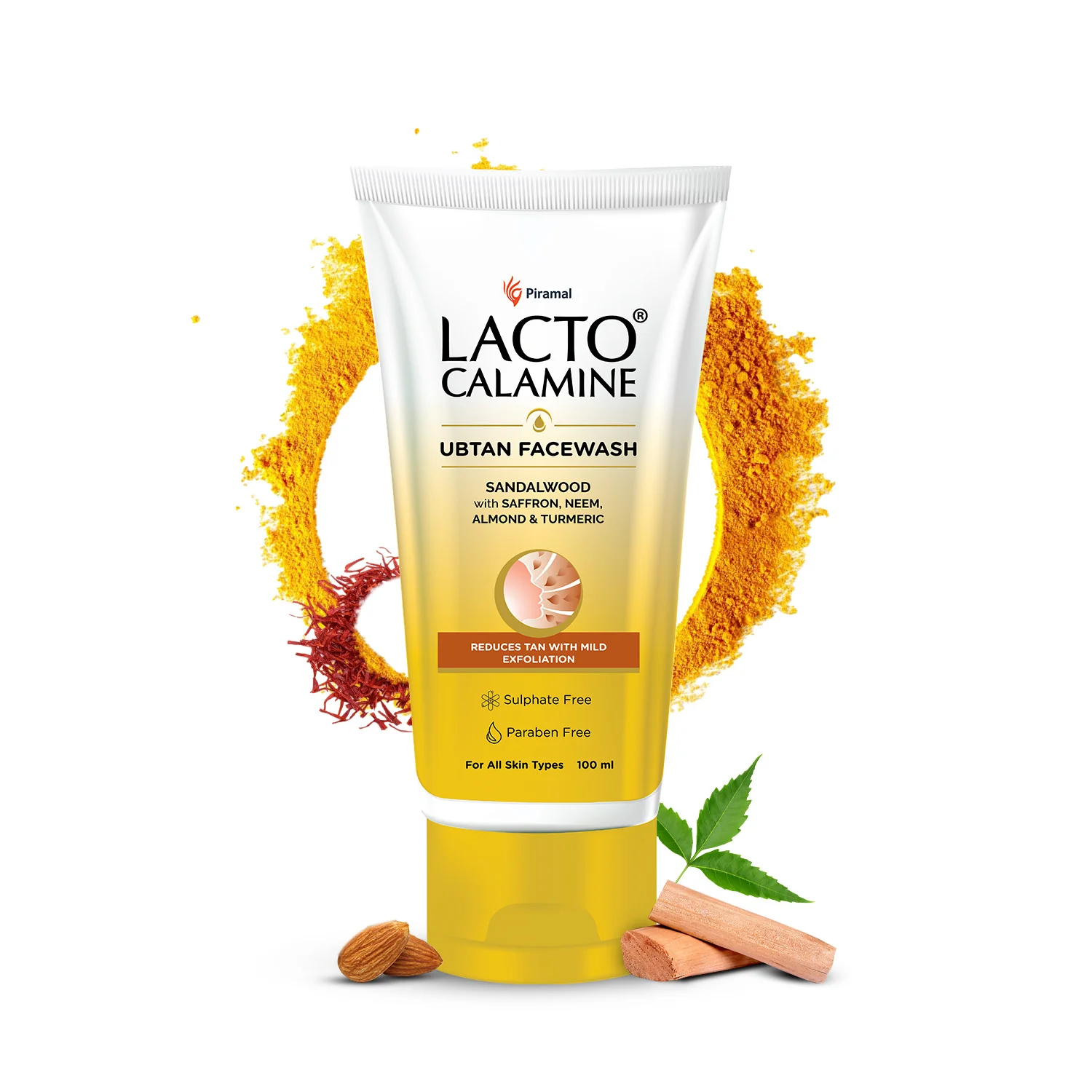 Lacto Calamine Ubtan Facewash with Sandalwood, Saffron, Neem, Almond & Turmeric |Reduces tan with mild exfoliation | Sulphate, Paraben Free| Suitable for all skin types | 100 ml - Image 9