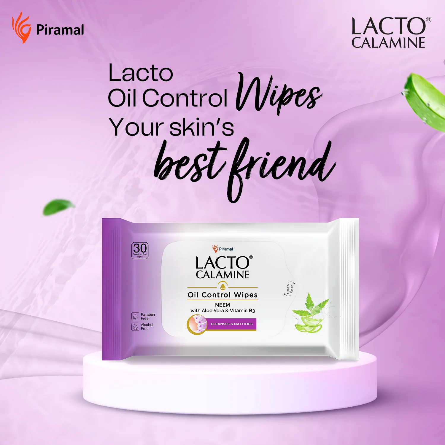Lacto Calamine Oil Control Face Wipes | Contains Neem, VitaminB-3 and AloeVera - Image 3