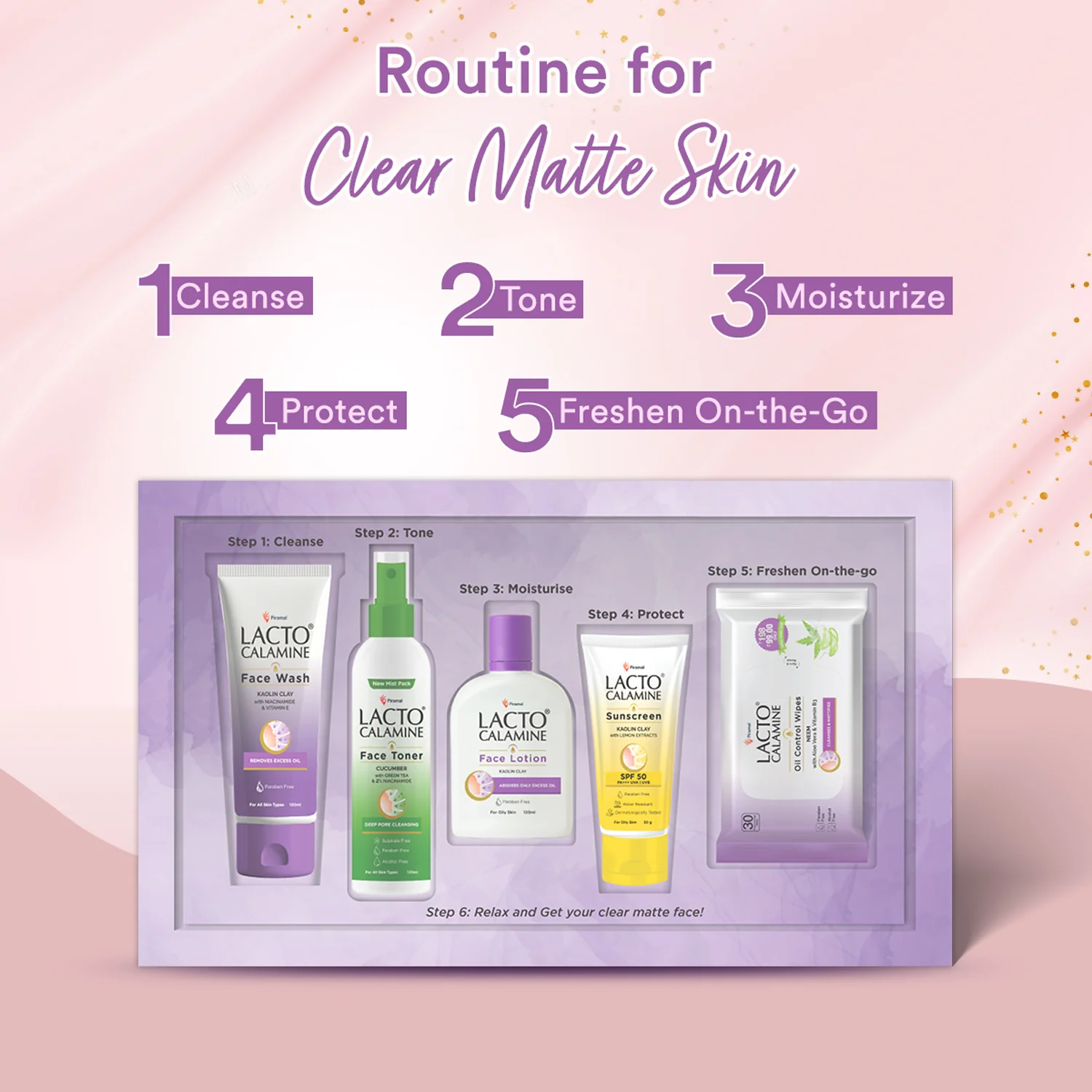 Lacto Calamine Premium Skincare Kit | Facewash, Sunscreen, Face Lotion, Toner, Facial wipes | For Oil Free Radiance | Set of 5 signature products | Gift box - Image 6