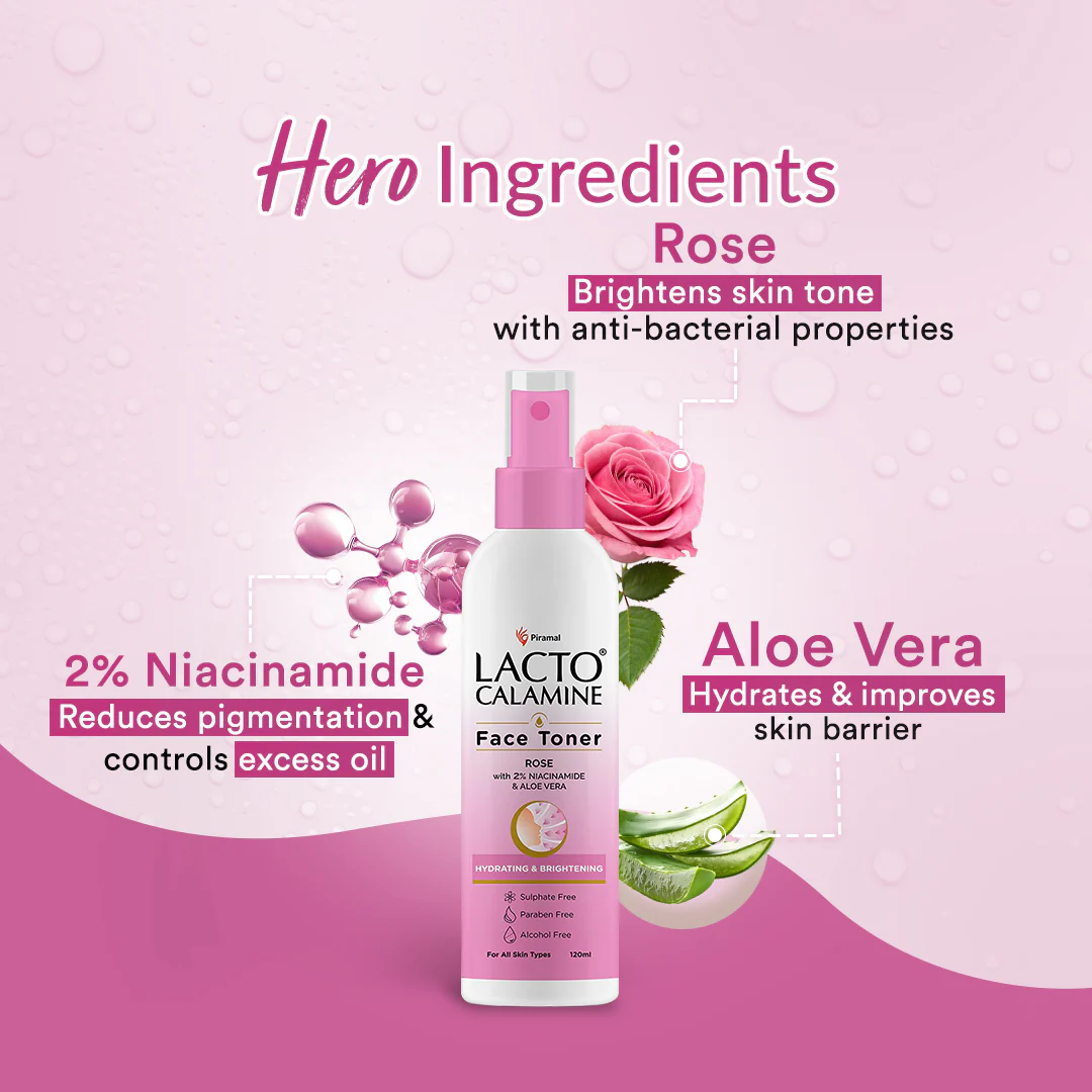 Lacto Calamine Rose Water Toner For Glowing Skin | Gulab Jal Face Toner | Rosewater with Aloe Vera & 2% Niacinamide | Cleanses, Hydrates & Moisturises Skin | No Sulphate, Alcohol, & Parabens | 120ml - Image 3