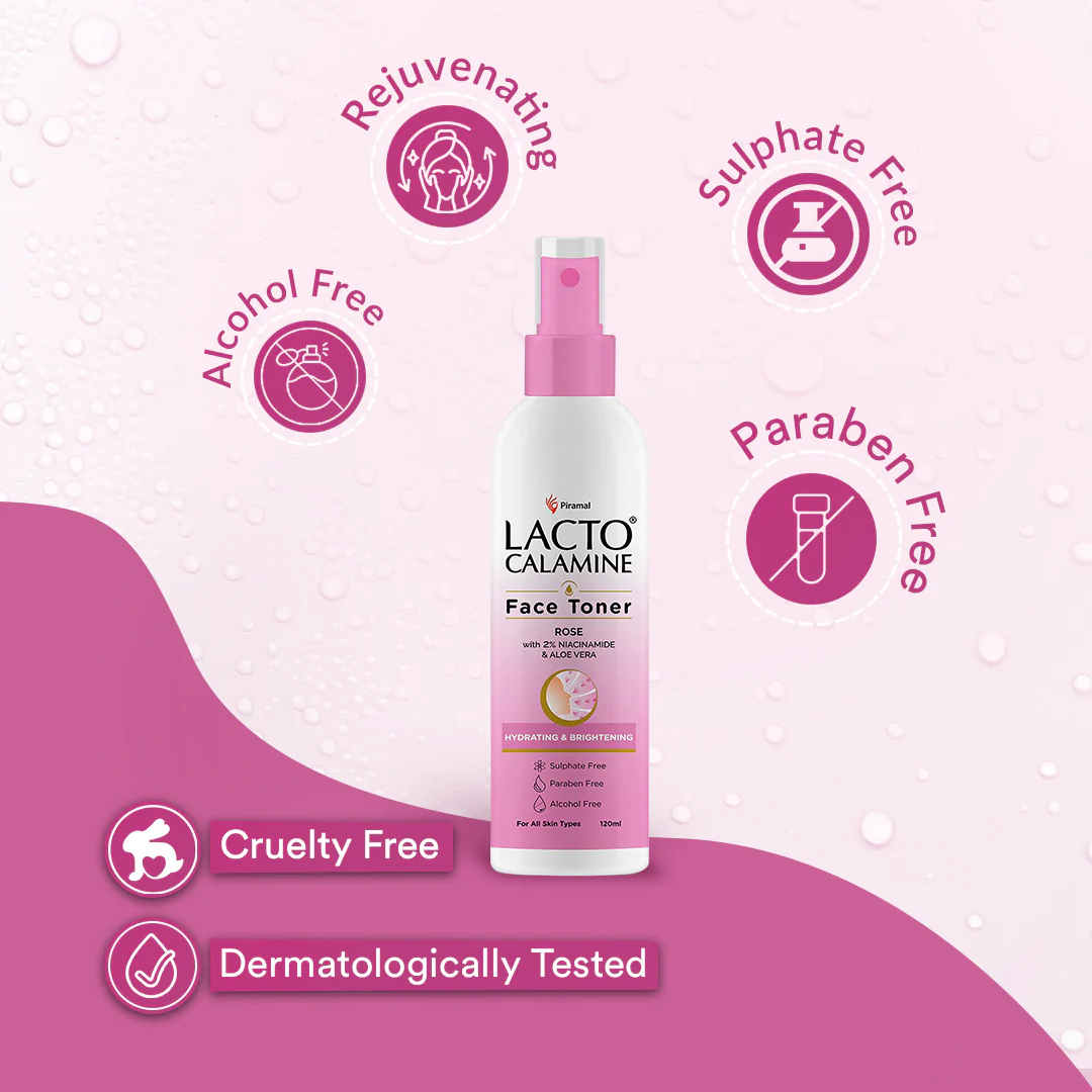Lacto Calamine Rose Water Toner For Glowing Skin | Gulab Jal Face Toner | Rosewater with Aloe Vera & 2% Niacinamide | Cleanses, Hydrates & Moisturises Skin | No Sulphate, Alcohol, & Parabens | 120ml - Image 4