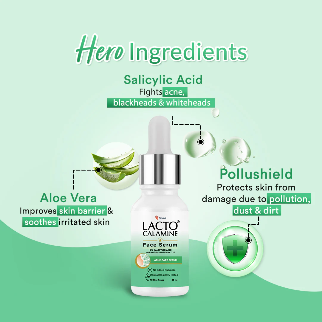 Lacto Calamine 2% Salicylic Acid Serum | Face Serum For Acne, Blackheads, Oil control & Open Pores | Serum For Clear Skin | Dermatologically Tested & Fragrance Free | 30ml - Image 3