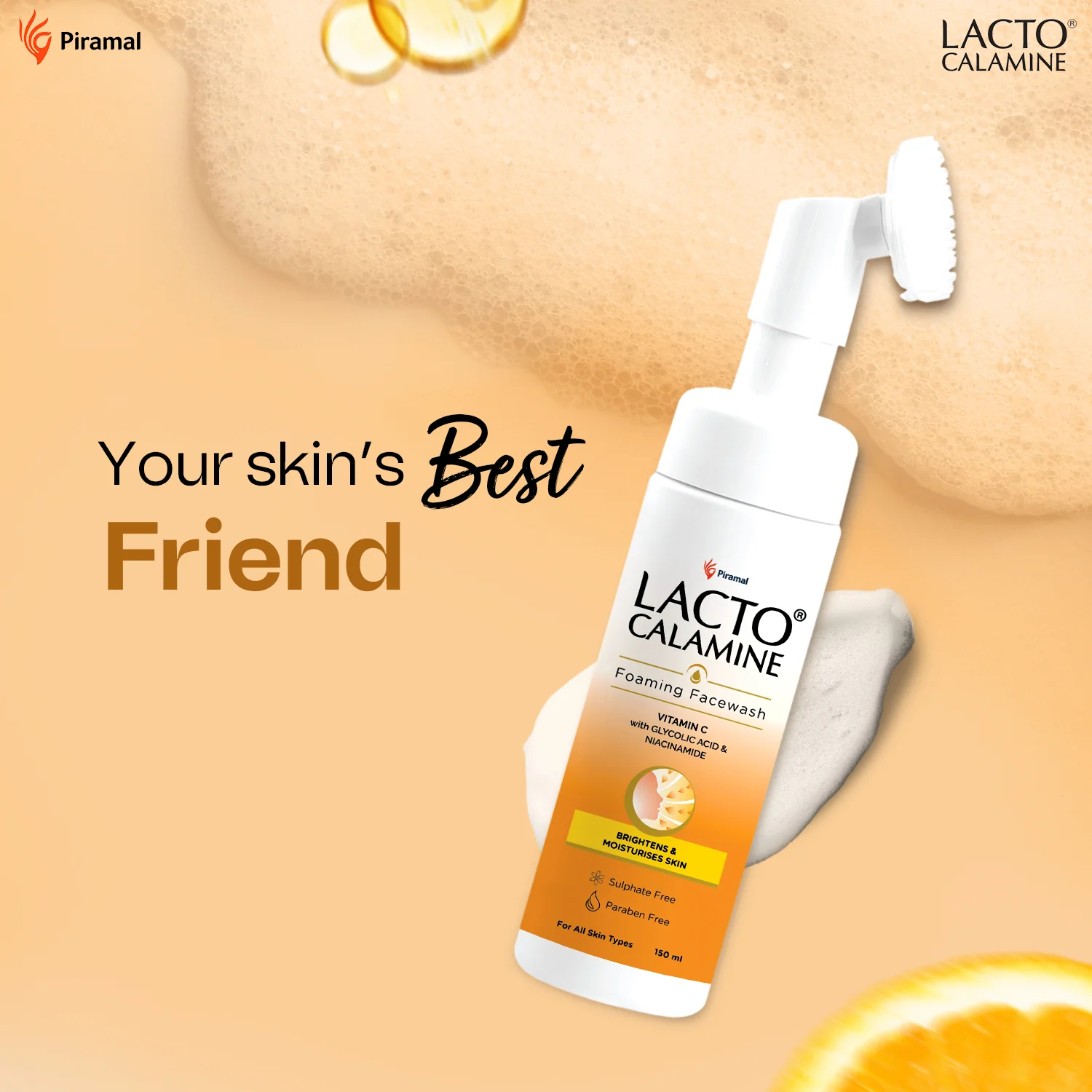 Lacto Calamine Vitamin C Foaming Face wash| Brightens skin & control blackheads & whiteheads| With Built-in foaming Brush | Sulphate free face wash | Paraben Free| 150 ml - Image 3