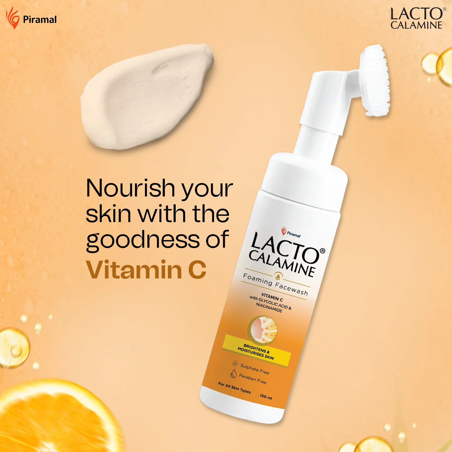 Lacto Calamine Vitamin C Foaming Face wash| Brightens skin & control blackheads & whiteheads| With Built-in foaming Brush | Sulphate free face wash | Paraben Free| 150 ml - Image 5