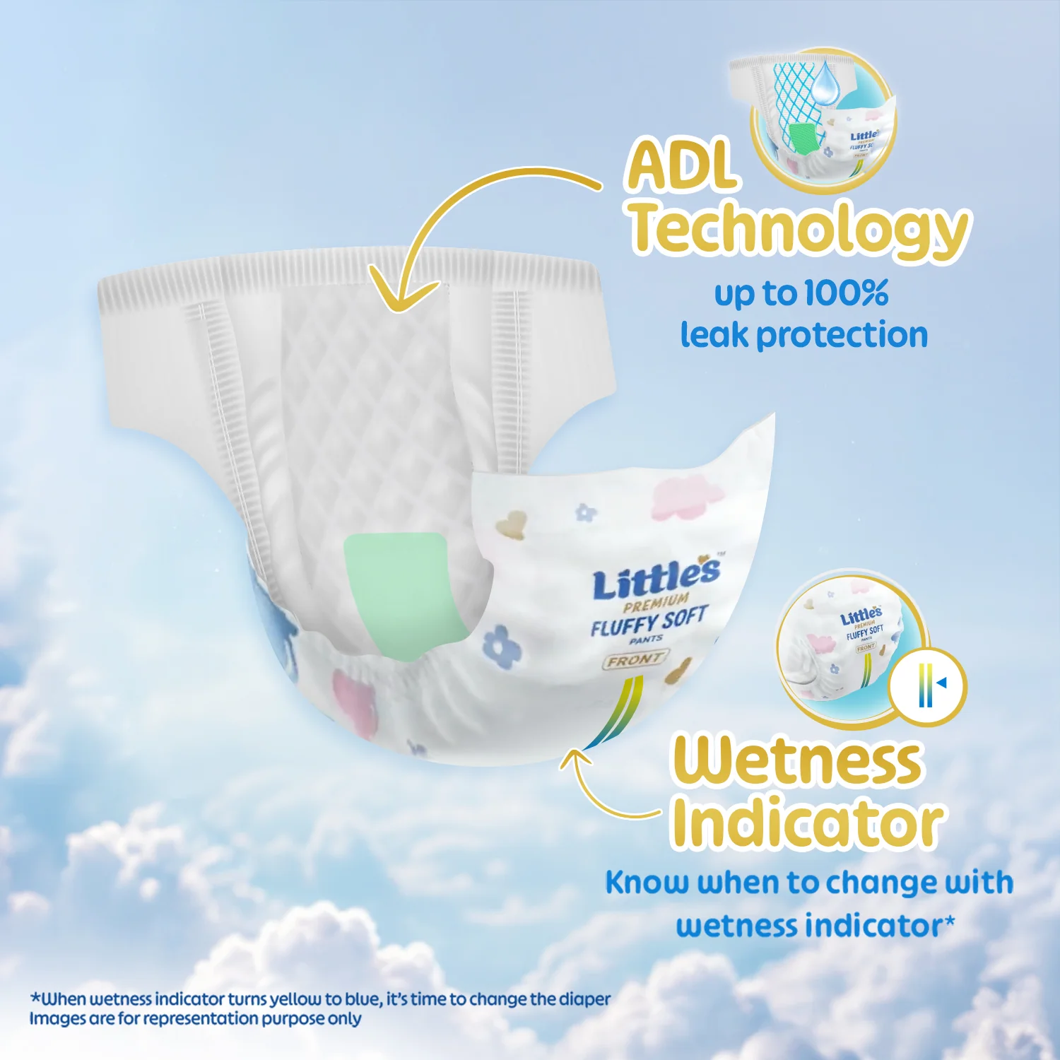 Little's Comfy Baby Diaper Pants - Premium | Baby Diapers with 12 hours Absorption & Wetness Indicators - Image 4