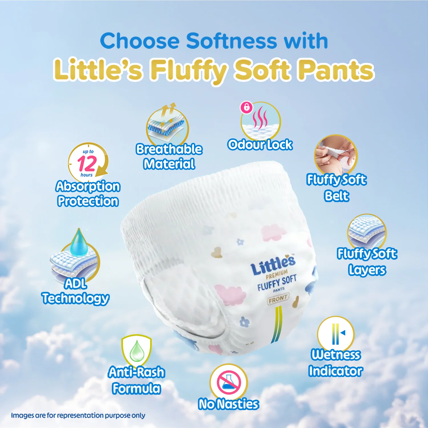Little's Comfy Baby Diaper Pants - Premium | Baby Diapers with 12 hours Absorption & Wetness Indicators - Image 6