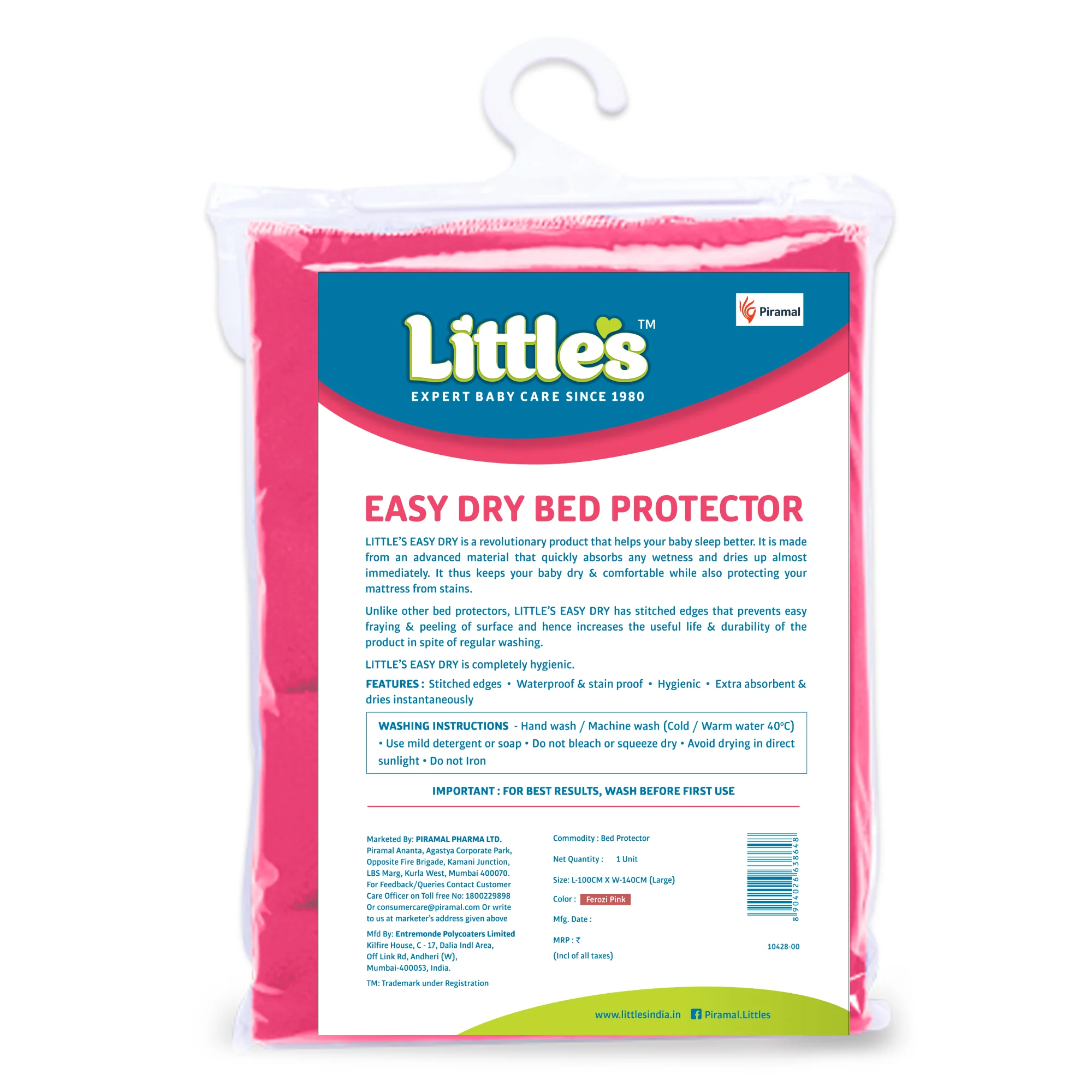 Little's Easy Dry Cotton Bed Protector - Pink - Image 6