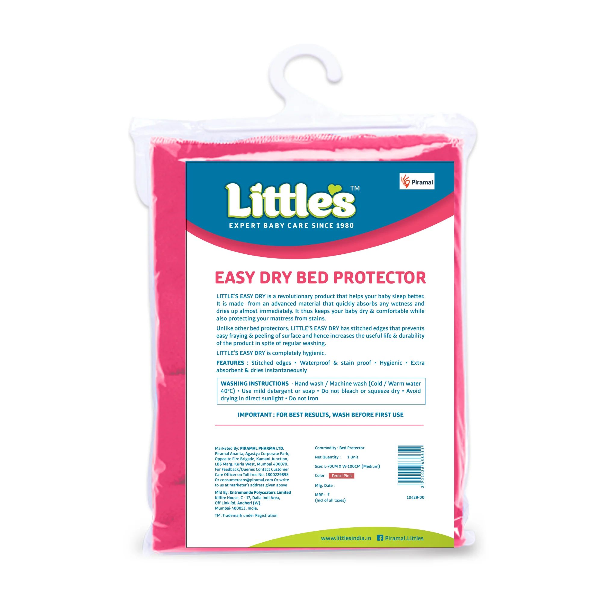 Little's Easy Dry Cotton Bed Protector - Pink - Image 7
