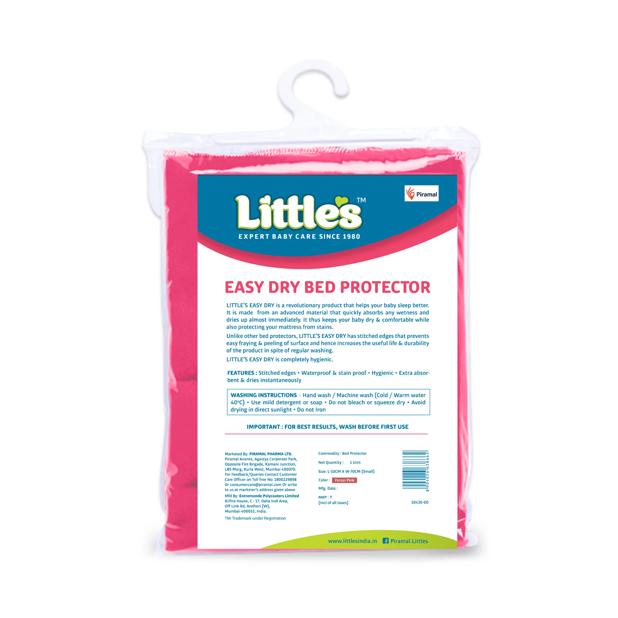 Little's Easy Dry Cotton Bed Protector - Pink - Image 8