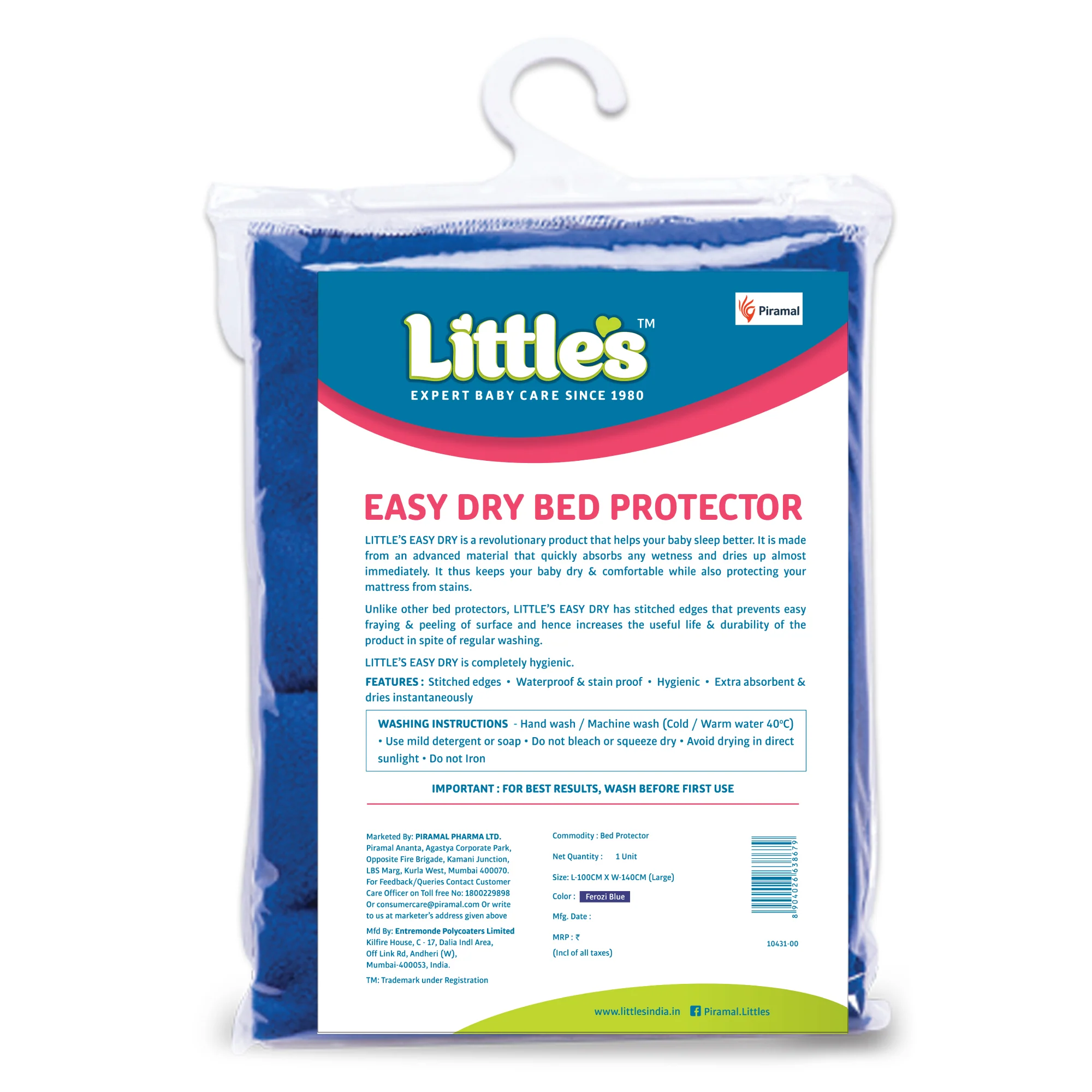 Little's Easy Dry Cotton Bed Protector - Blue - Image 7