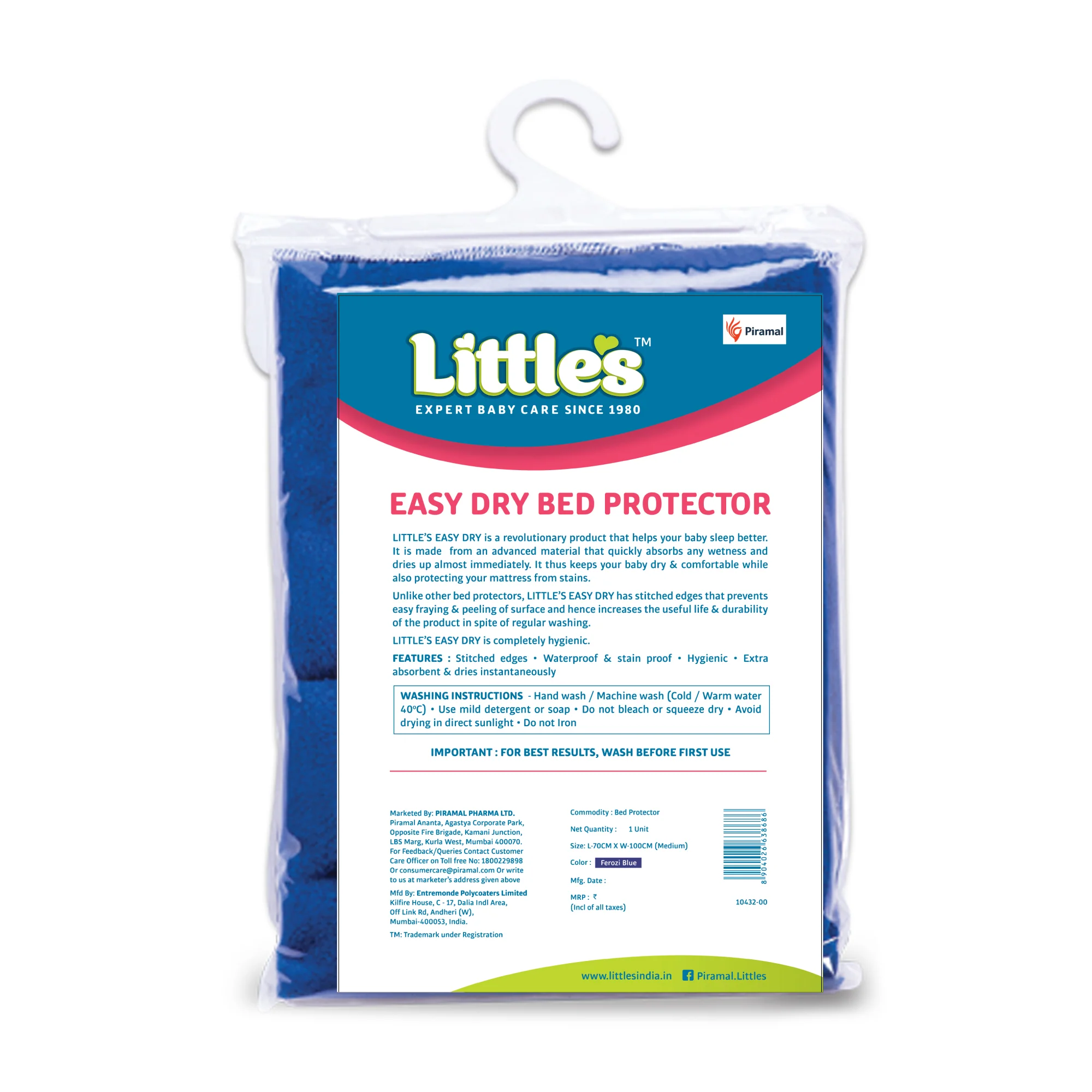 Little's Easy Dry Cotton Bed Protector - Blue - Image 8