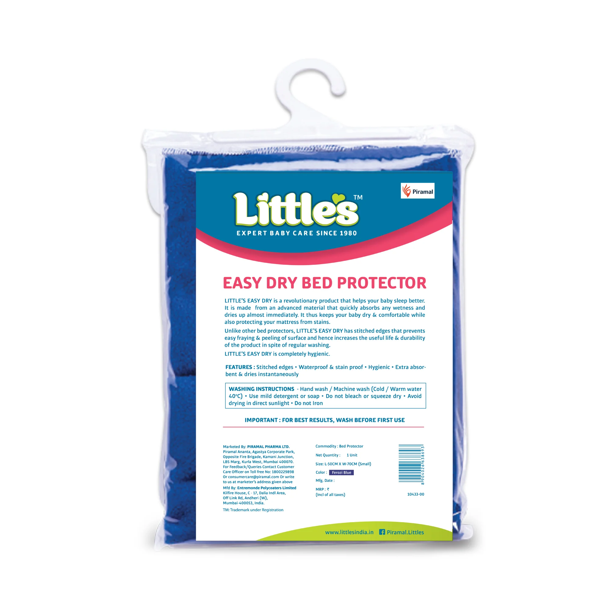 Little's Easy Dry Cotton Bed Protector - Blue - Image 9