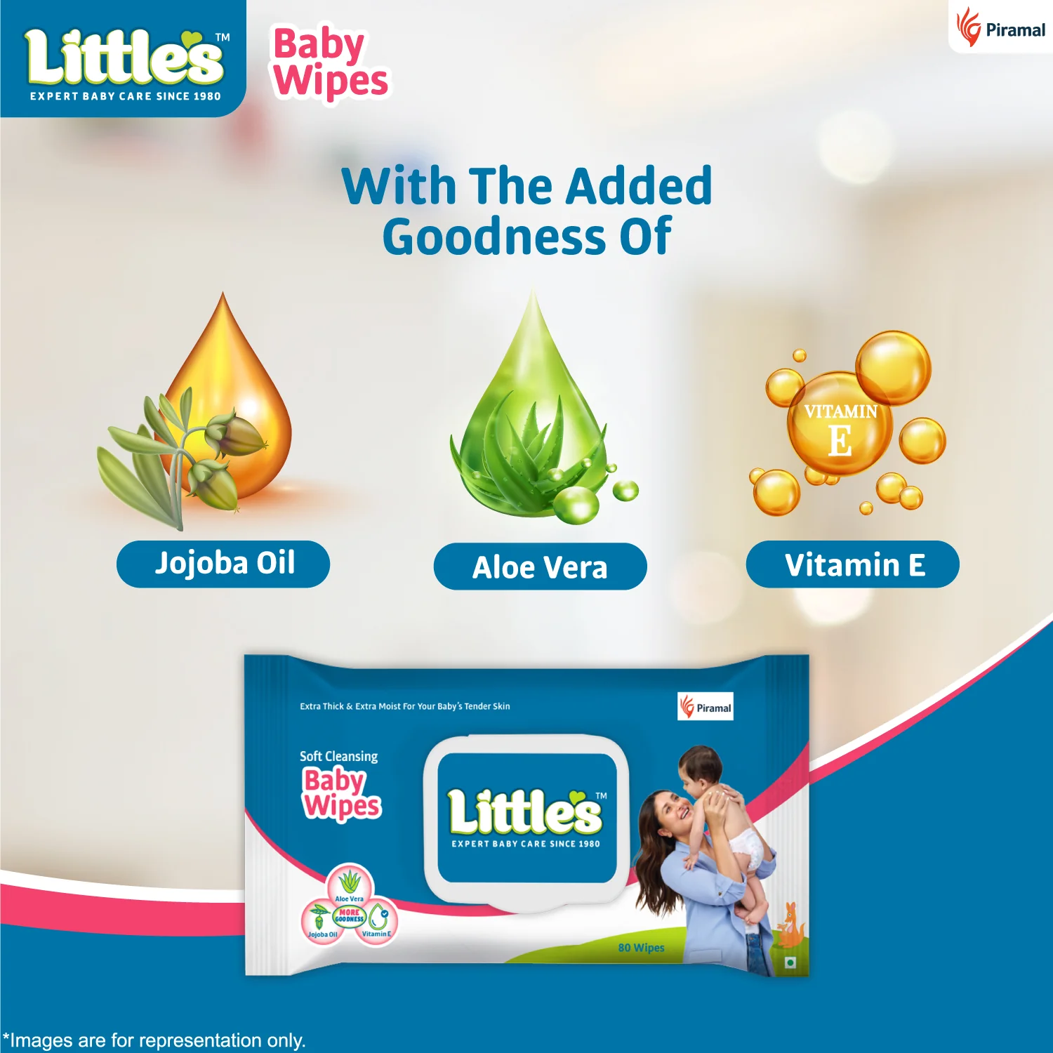 Little's New Born Gift Combo (Comfy Baby Pants | New Born Diapers Pack of 1, Little's Soft Cleansing Baby Wipes Lid Pack of 1 | Contains Aloe Vera & Jojoba Oil -80 Wipes, Soft baby Ball, Junior Ring I Toys for Babies, Easy Dry Bed Protector Blue) - Image 3