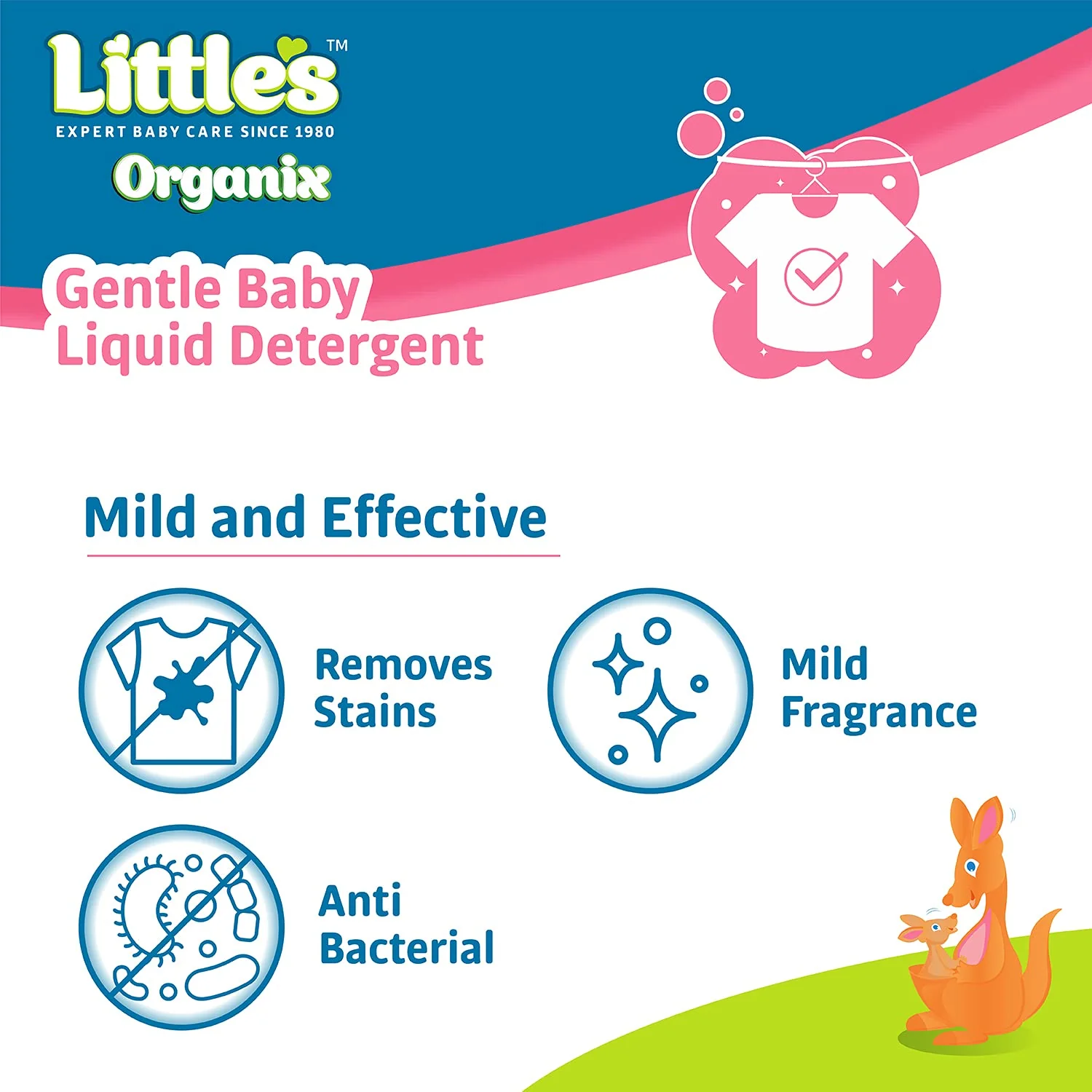 Little's Organix Gentle Baby Liquid Detergent  | Enriched with Aloe Vera and Neem extracts | Free from Parabens, Phosphates, Brighteners & Bleach - 1L - Image 3