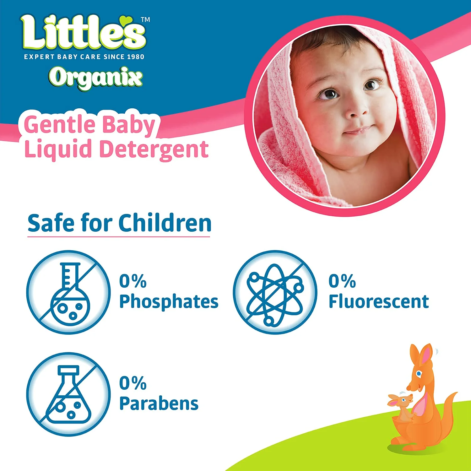 Little's Organix Gentle Baby Liquid Detergent  | Enriched with Aloe Vera and Neem extracts | Free from Parabens, Phosphates, Brighteners & Bleach - 1L - Image 4