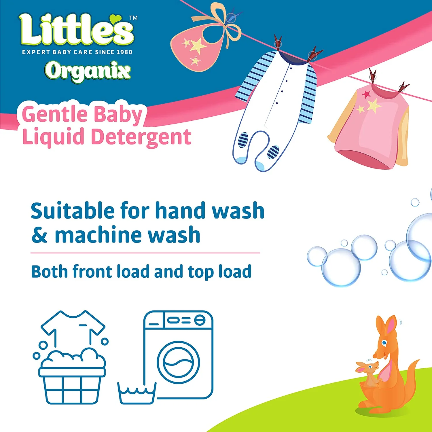 Little's Organix Gentle Baby Liquid Detergent  | Enriched with Aloe Vera and Neem extracts | Free from Parabens, Phosphates, Brighteners & Bleach - 1L - Image 5
