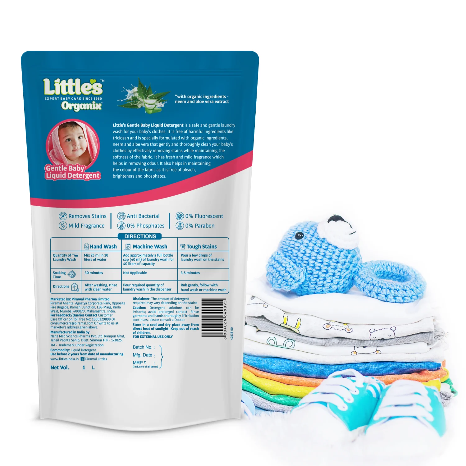 Little's Organix Gentle Baby Liquid Detergent  | Enriched with Aloe Vera and Neem extracts | Free from Parabens, Phosphates, Brighteners & Bleach - 1L - Image 9