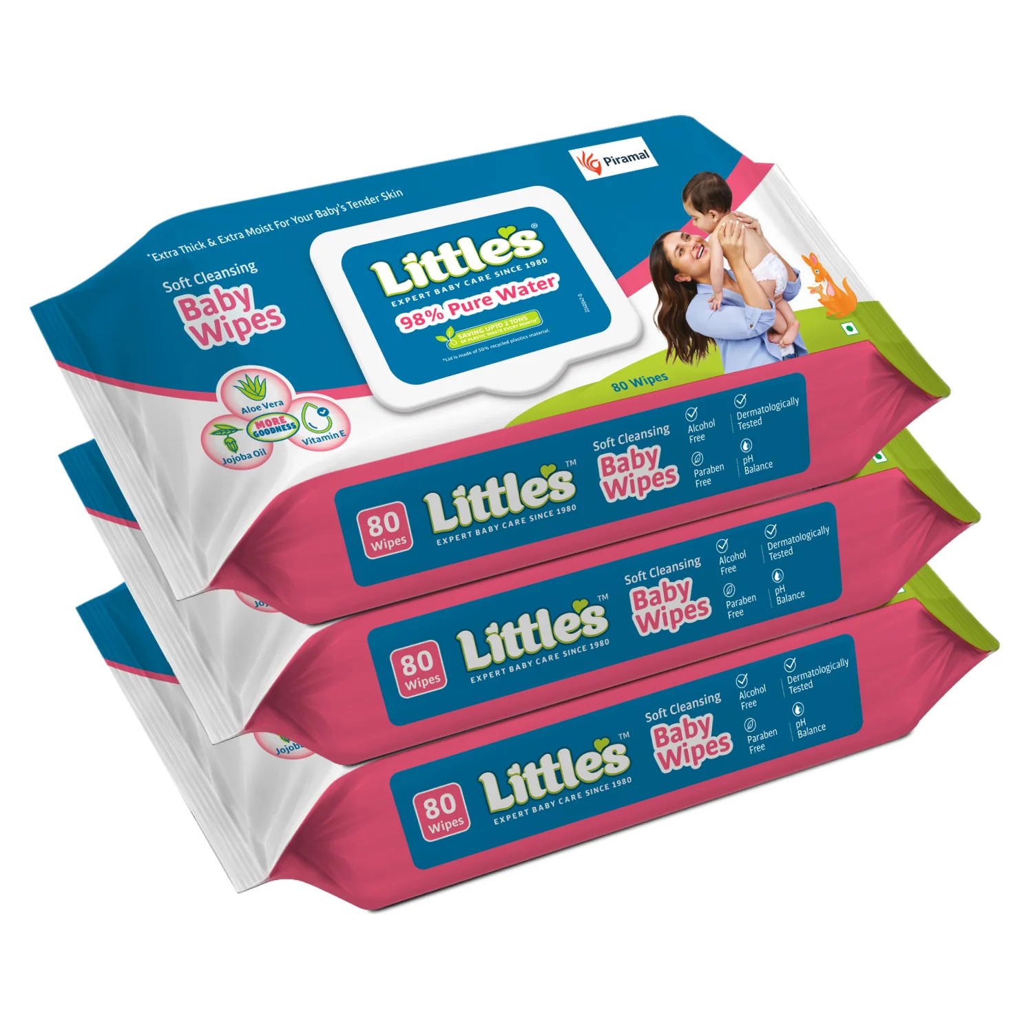 Little's Soft Cleansing Baby Wipes Lid Pack | Contains Aloe Vera & Jojoba Oil -80 Wipes - Image 12