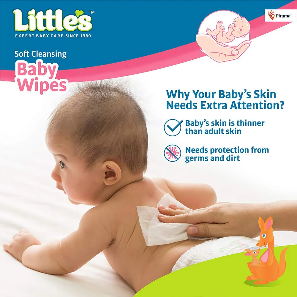 Little's Soft Cleansing Baby Wipes Lid Pack | Contains Aloe Vera & Jojoba Oil -80 Wipes - Image 3