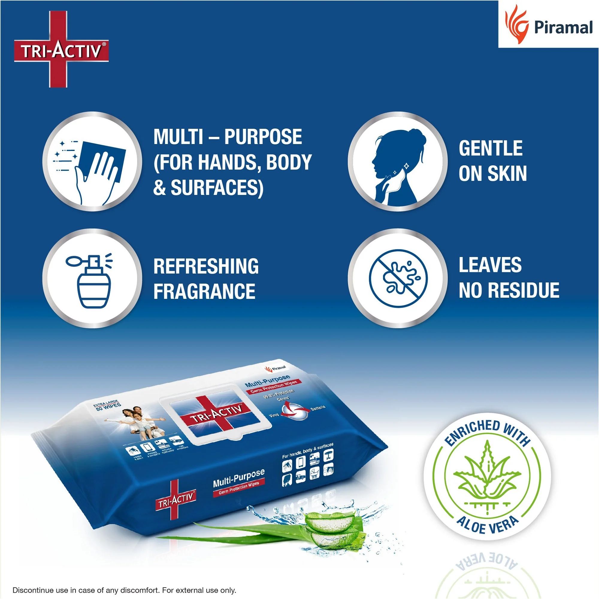 Tri-Activ Multipurpose Germ Protection Wipes | For Skin and Multisurfaces-80s wipes - Image 3