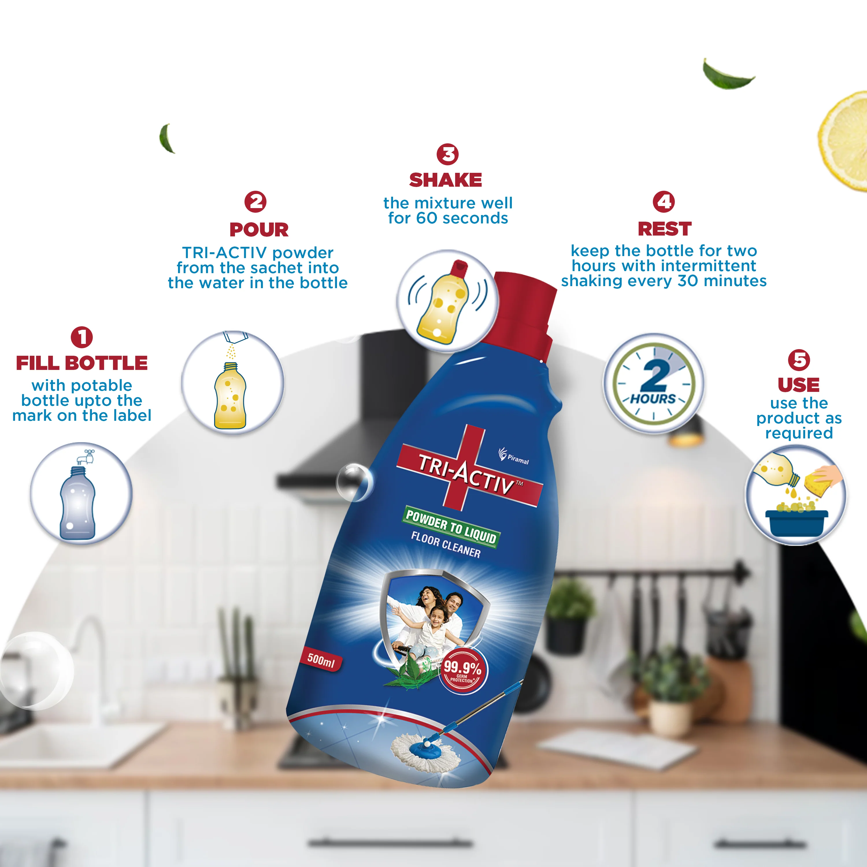 Tri-Activ Powder to Gel Dish Washing Liquid | Makes 1000ml Dishwasher Gel | Leaves No Residue | Grease Cleaner for Utensils | Liquid Kitchen Soap | Safe On Hands | Removes Odour - Lemon - Image 5