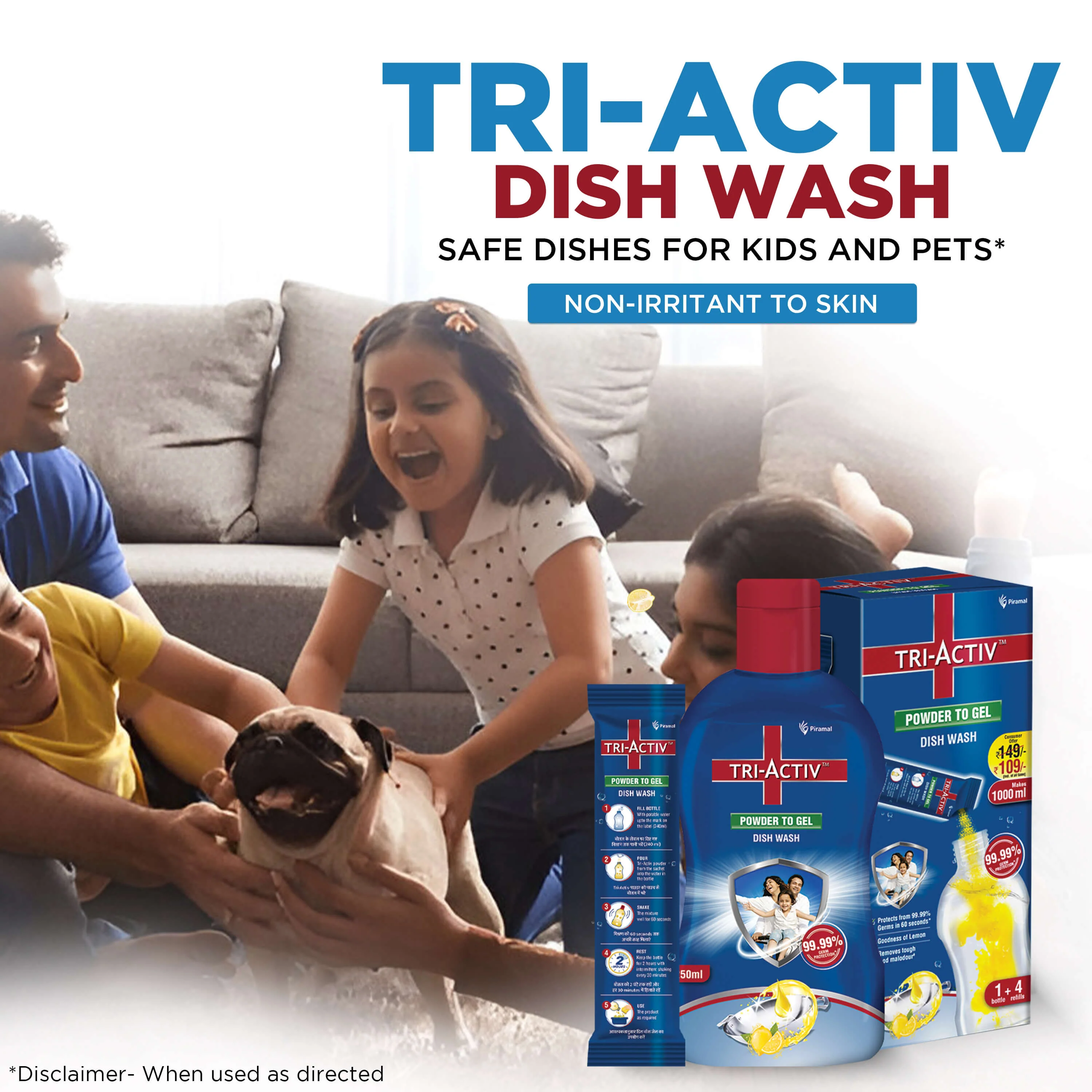 Tri-Activ Powder to Gel Dish Washing Liquid | Makes 1000ml Dishwasher Gel | Leaves No Residue | Grease Cleaner for Utensils | Liquid Kitchen Soap | Safe On Hands | Removes Odour - Lemon - Image 6