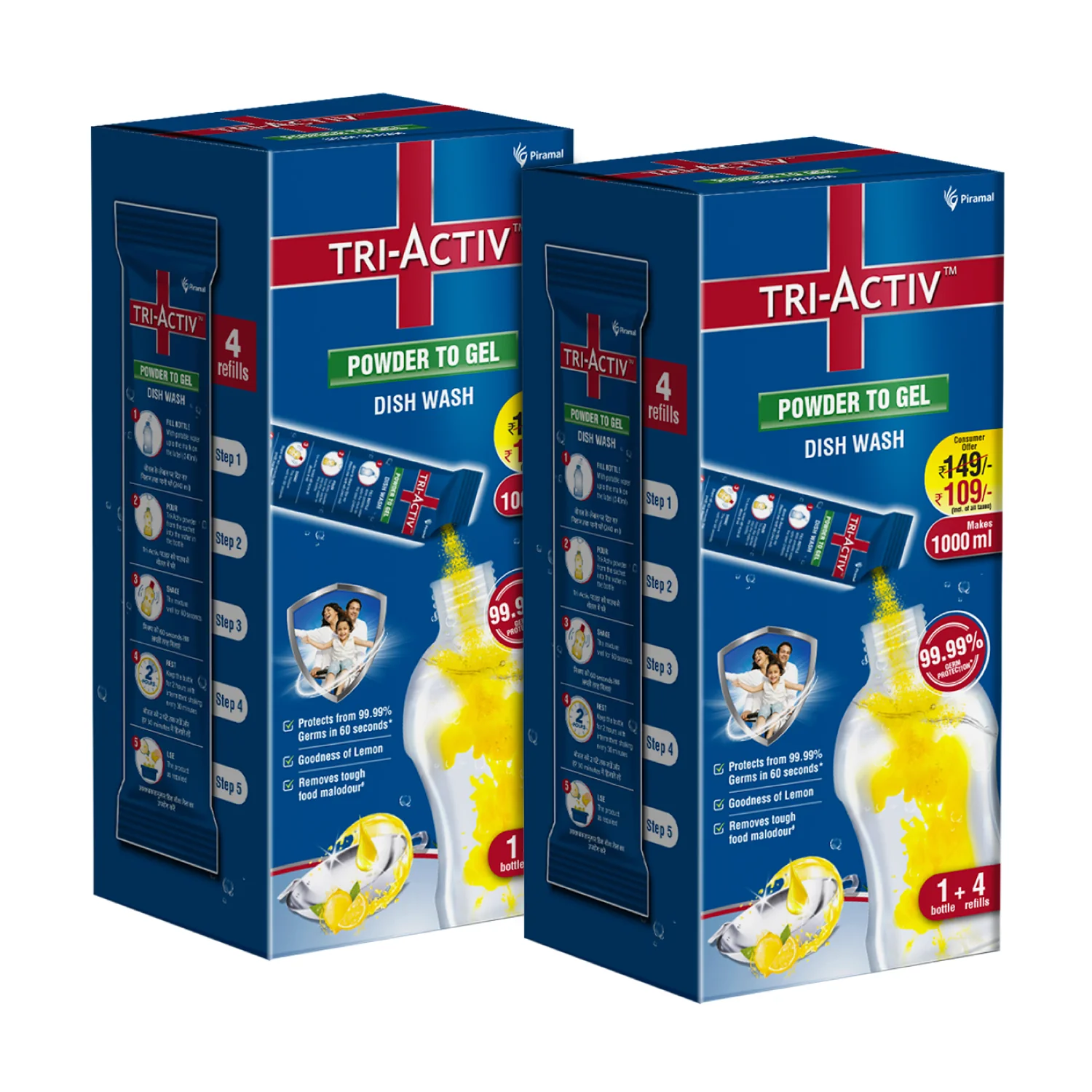 Tri-Activ Powder to Gel Dish Washing Liquid | Makes 1000ml Dishwasher Gel | Leaves No Residue | Grease Cleaner for Utensils | Liquid Kitchen Soap | Safe On Hands | Removes Odour - Lemon - Image 8