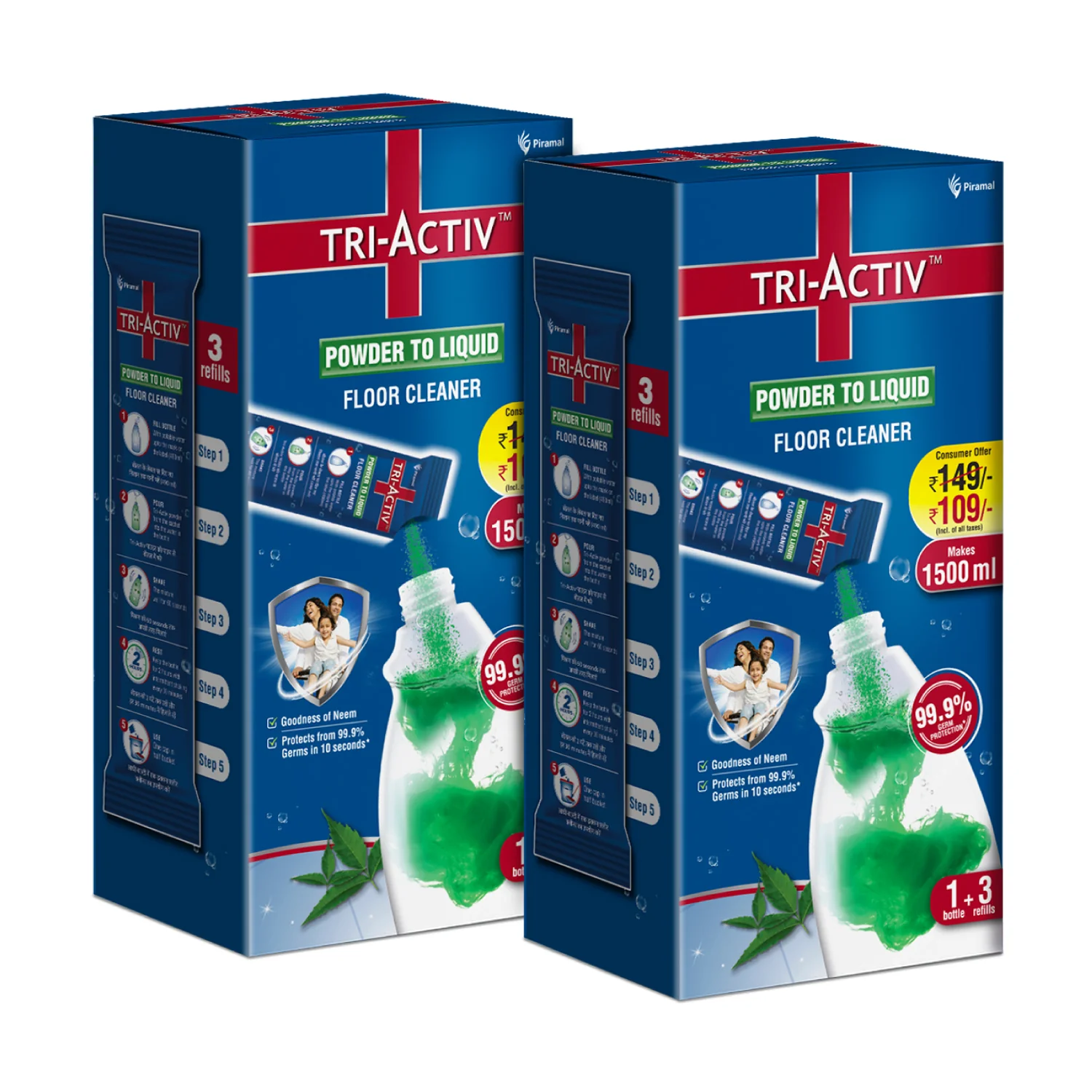 Tri-Activ Powder to Liquid Floor Cleaner | Makes 1500ml Floor Cleaning Liquid | Disinfectant Surface & Floor Cleaner Liquid | Suitable for All Floor Cleaner Mops | Kills 99.9% Germs - Neem - Image 10